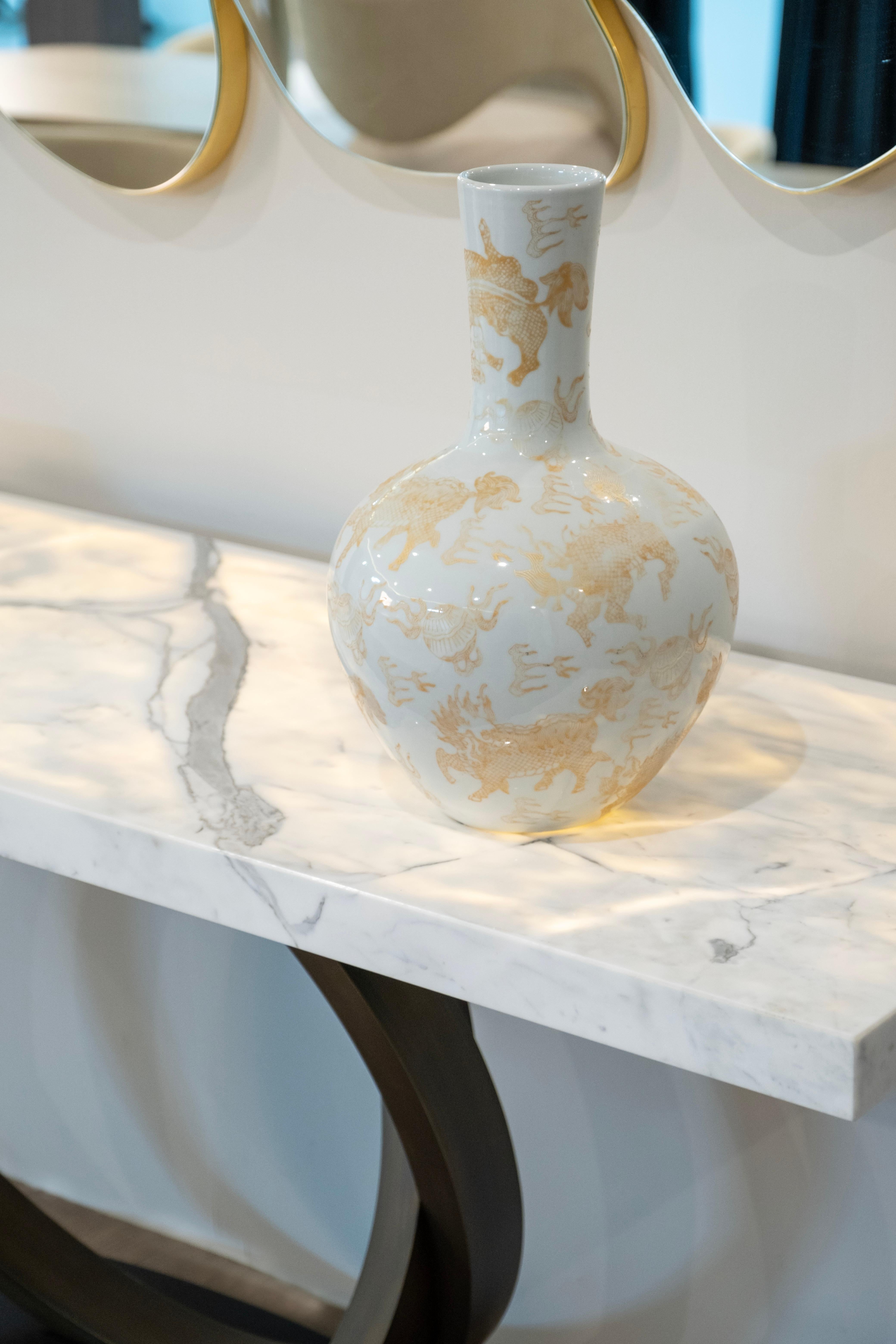 Art Deco Armilar Console Table, Carrara Marble, Brass, Handmade by Greenapple For Sale 11