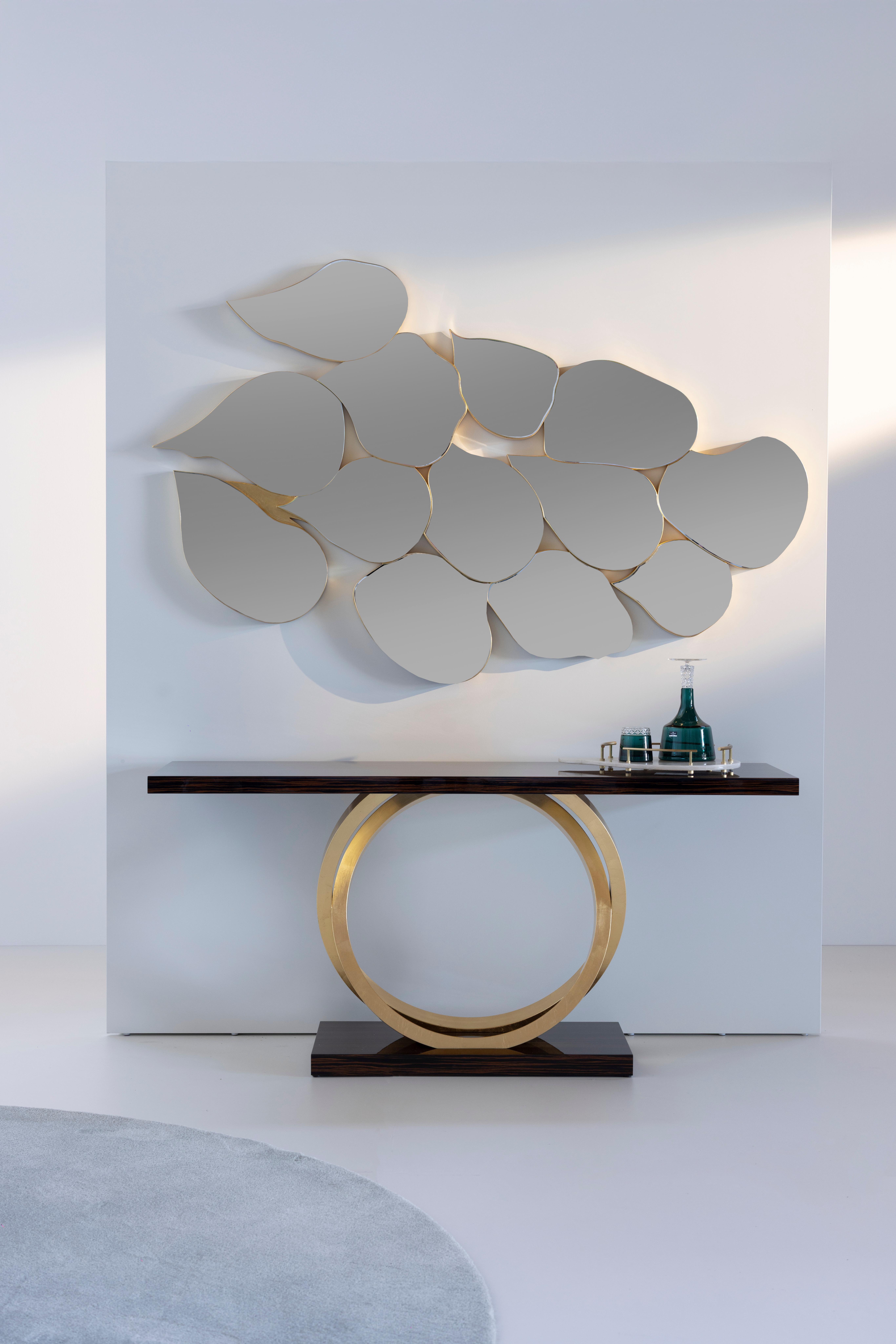 Mesa Consola Art Decó Armilar, Ébano, Pan de Oro, Hecho a Mano Portugal, Greenapple Portugués en venta