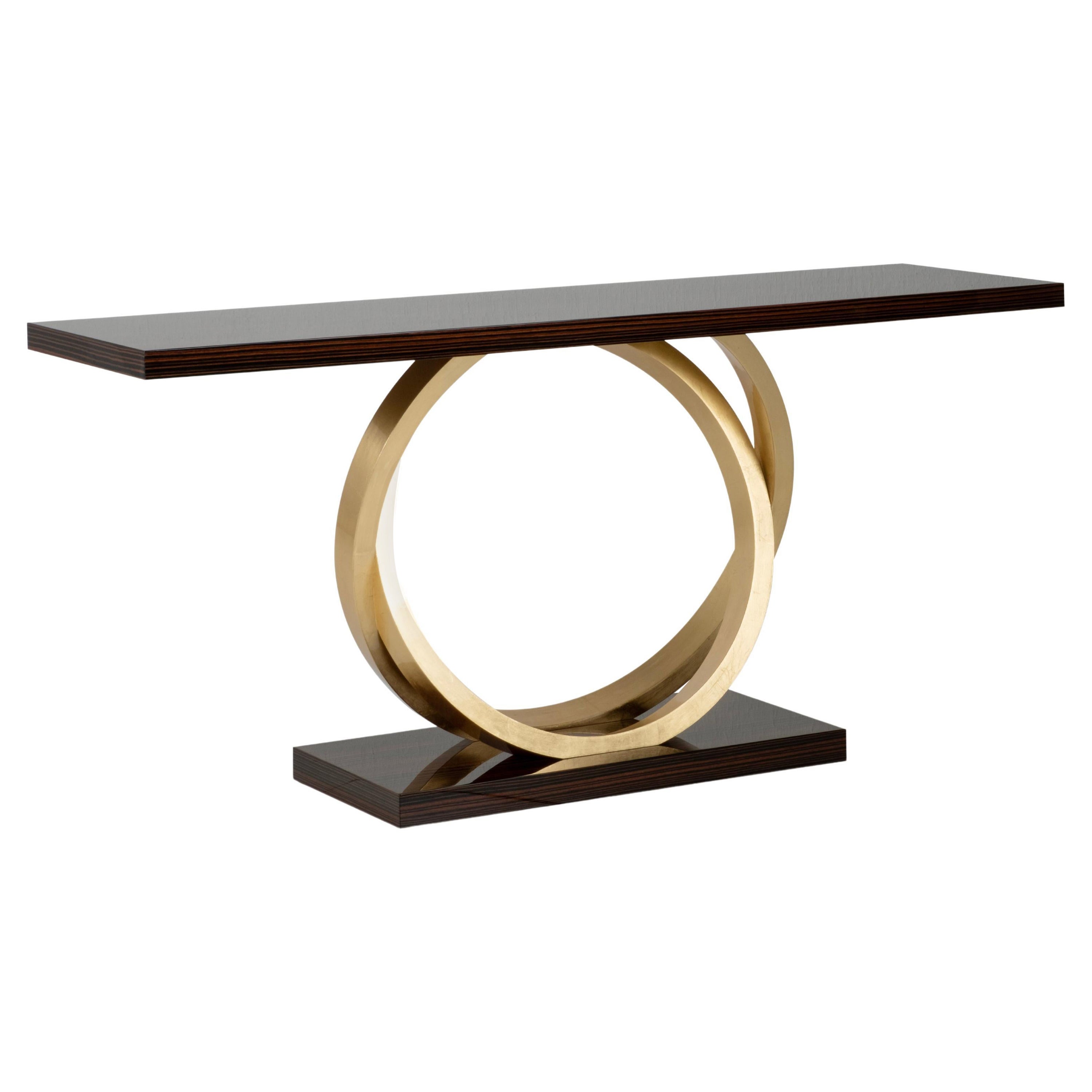 Art Deco Armilar Console Table, Ebony, Gold Leaf, Handmade Portugal, Greenapple