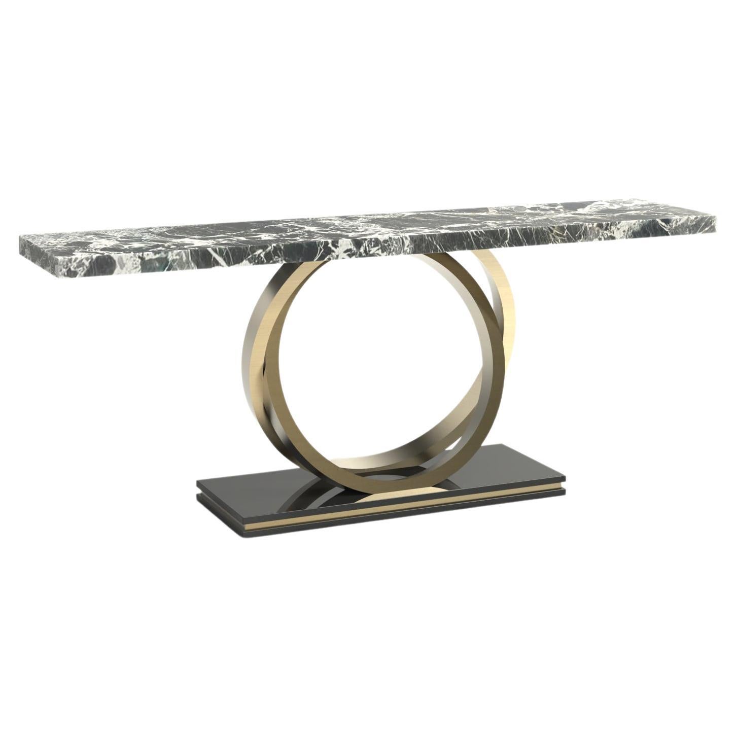 Art Deco Armilar Console Table, Grand Antique Noir Marble, Handmade Greenapple