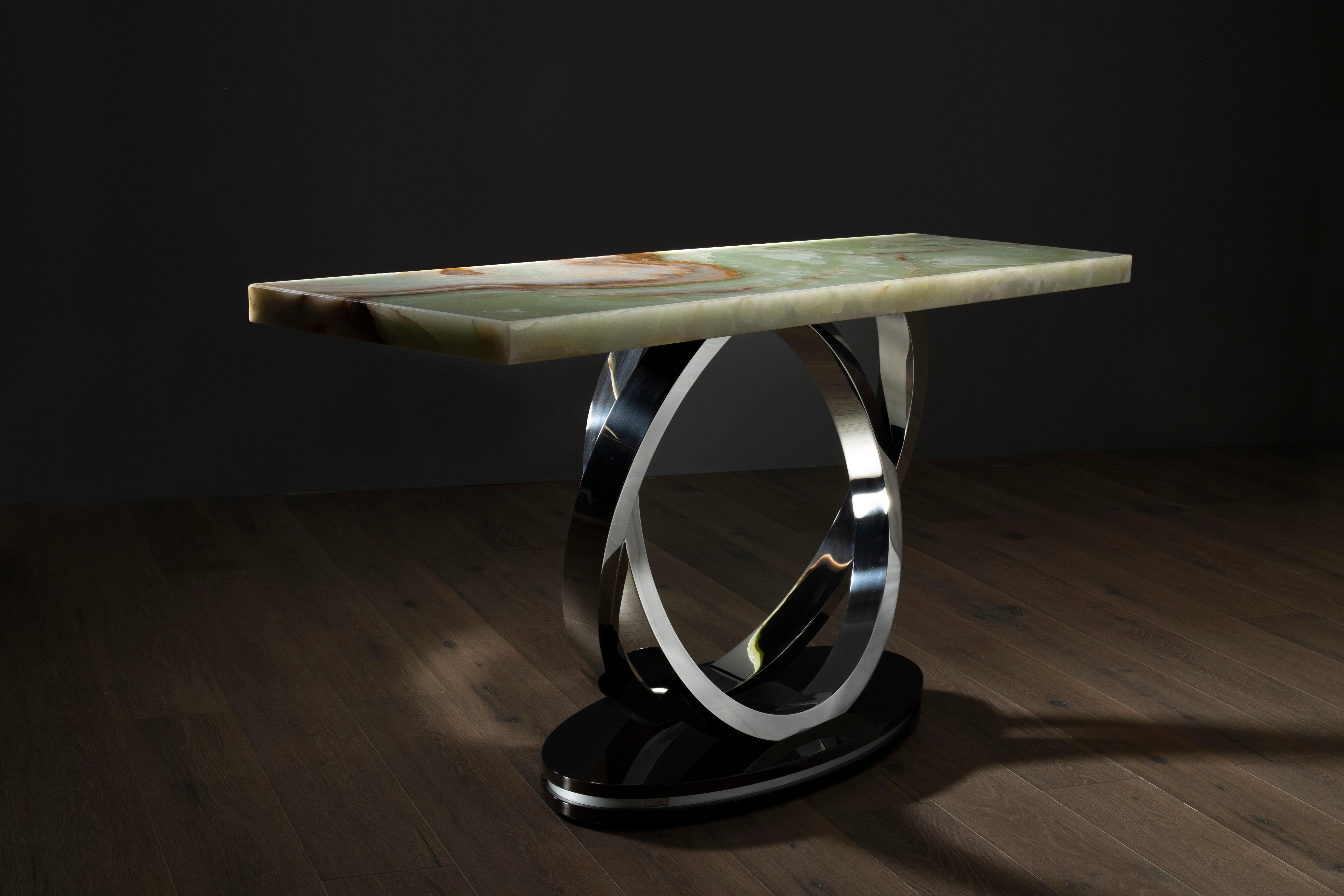 Art Deco Armilar Console Table, Green Jade Marble, Handmade by Greenapple For Sale 7