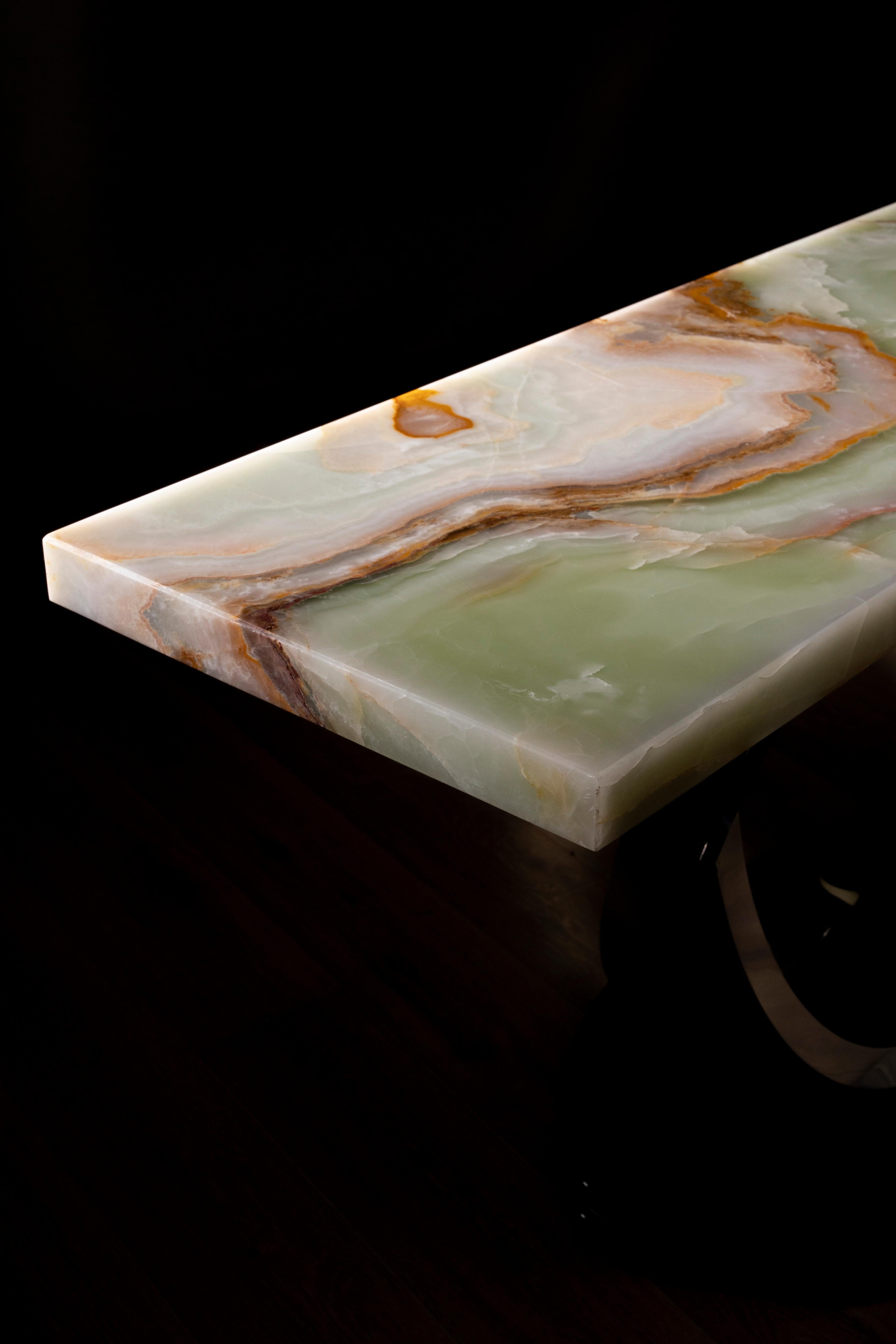 Art Deco Armilar Console Table, Green Jade Marble, Handmade by Greenapple For Sale 6