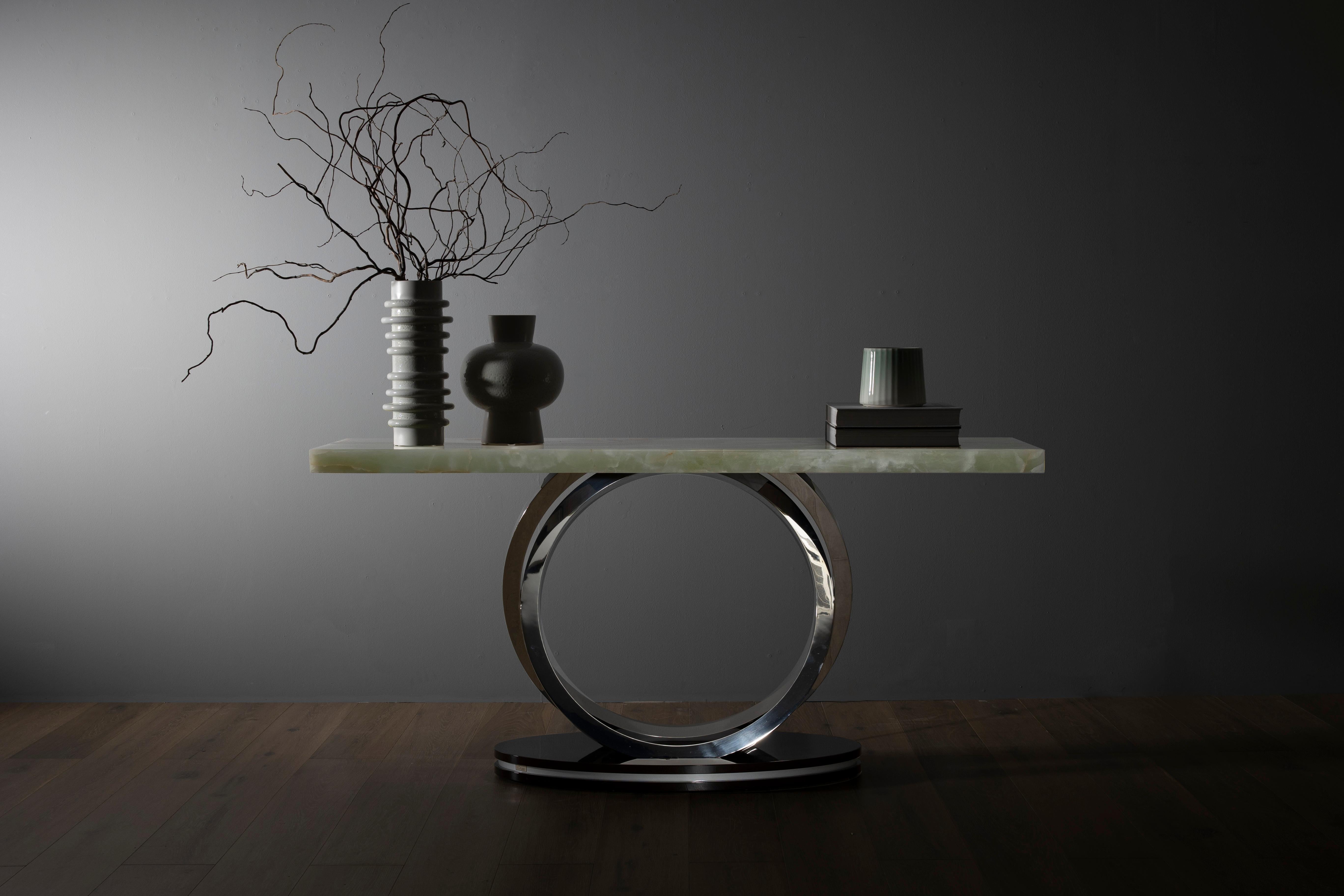 Art Deco Armilar Console Table, Green Jade Marble, Handmade by Greenapple For Sale 7