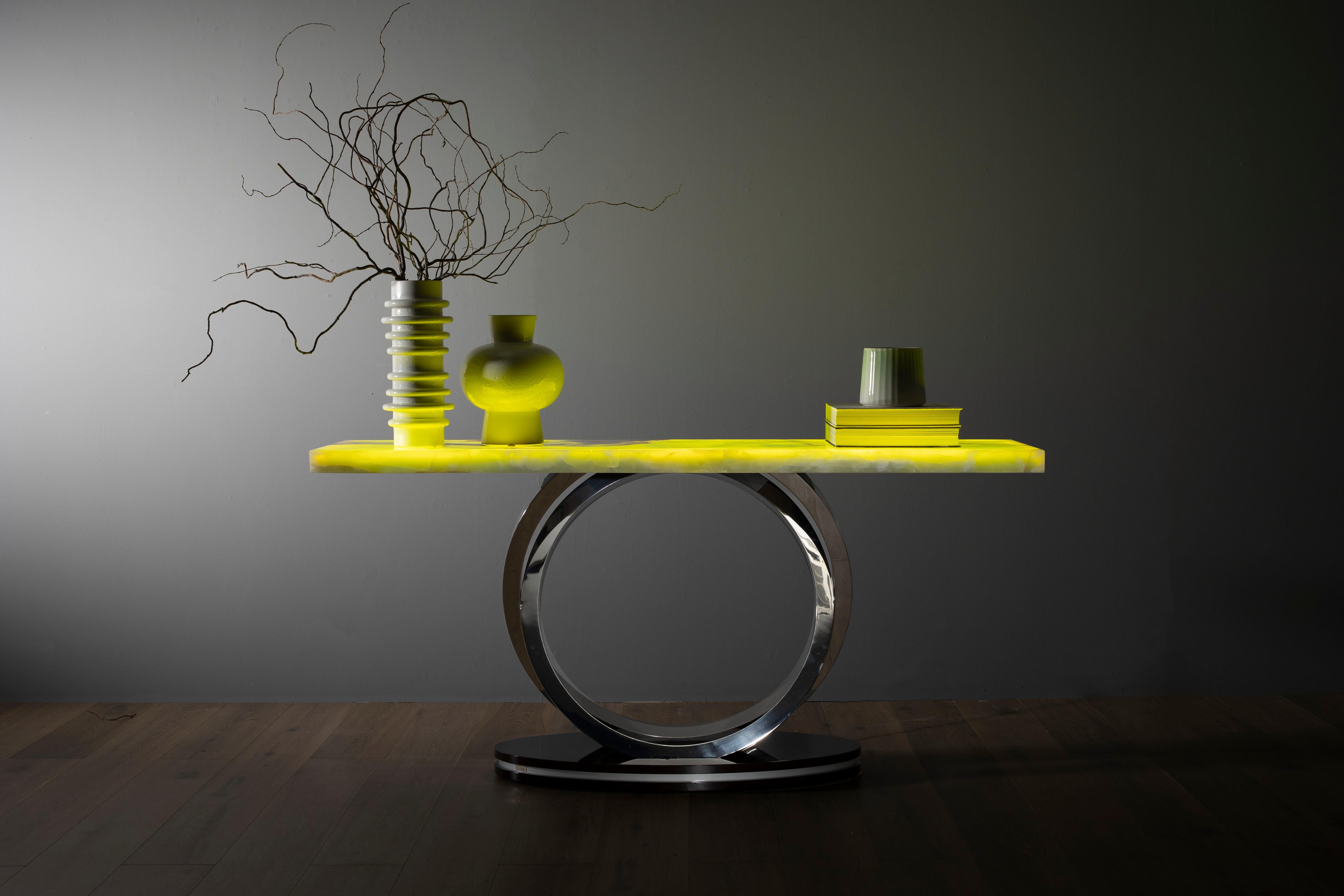 Art Deco Armilar Console Table, Green Jade Marble, Handmade by Greenapple For Sale 9