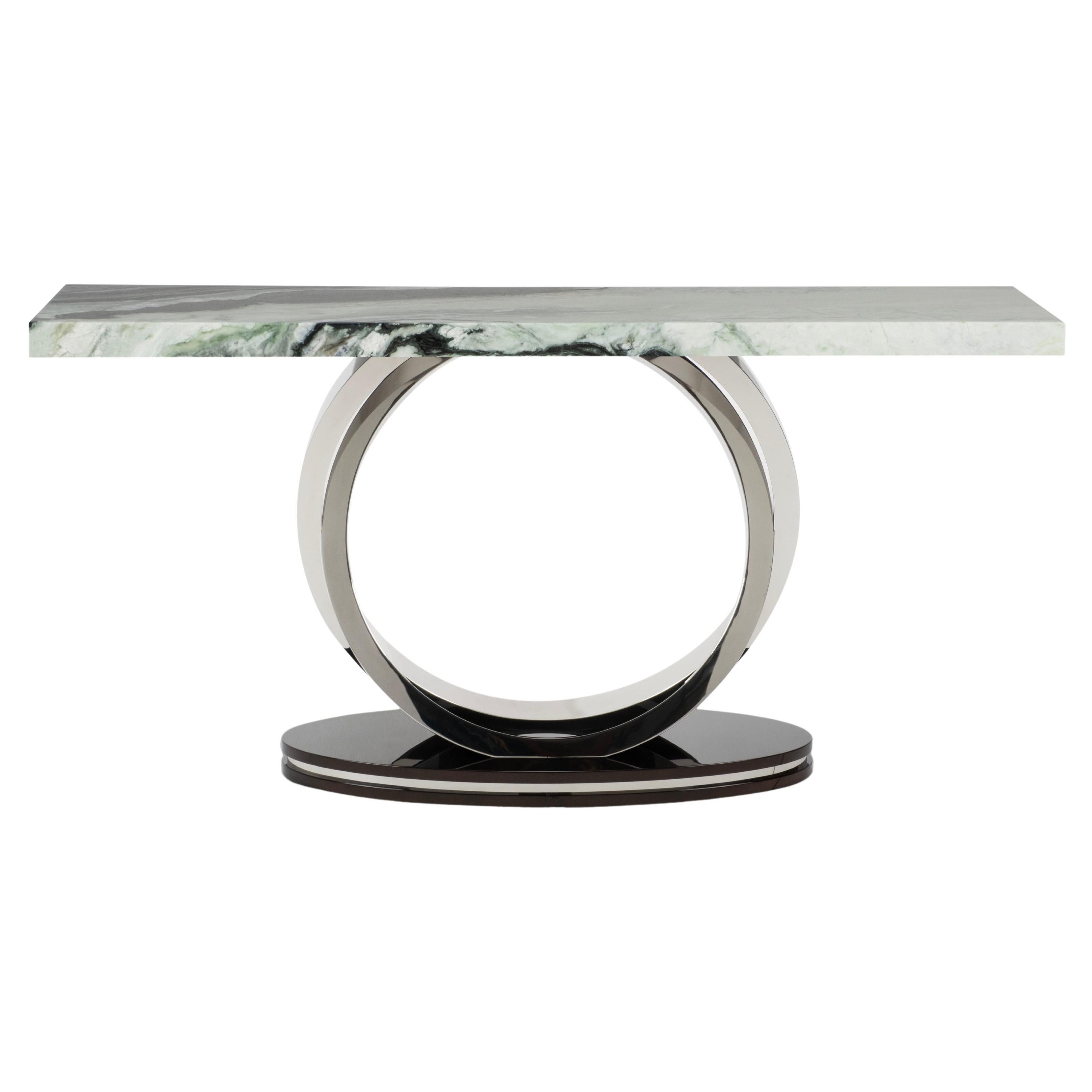 Art Deco Armilar Console Table, Green Jade Marble, Handmade by Greenapple
