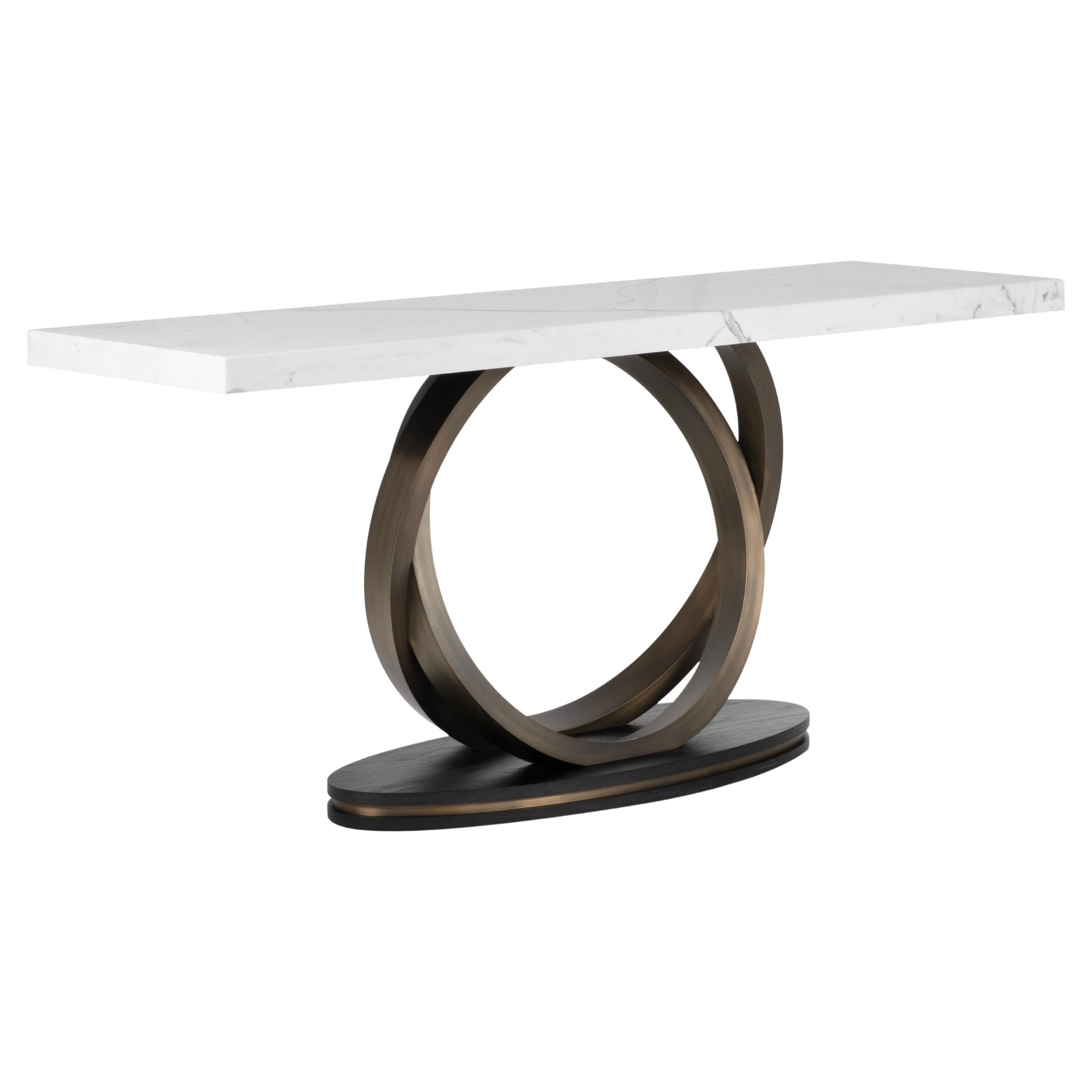 Art Deco Armilar Console Table, Statuary Marble, Brass, Handmade by Greenapple