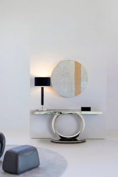 Art Deco Armilar Marble Console Table, Green Jade, Handmade by Greenapple