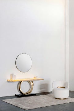 Art-Déco-Konsole im Armilar-Stone-Stil, Miel-Onyx, Messing, handgefertigt von Greenapple