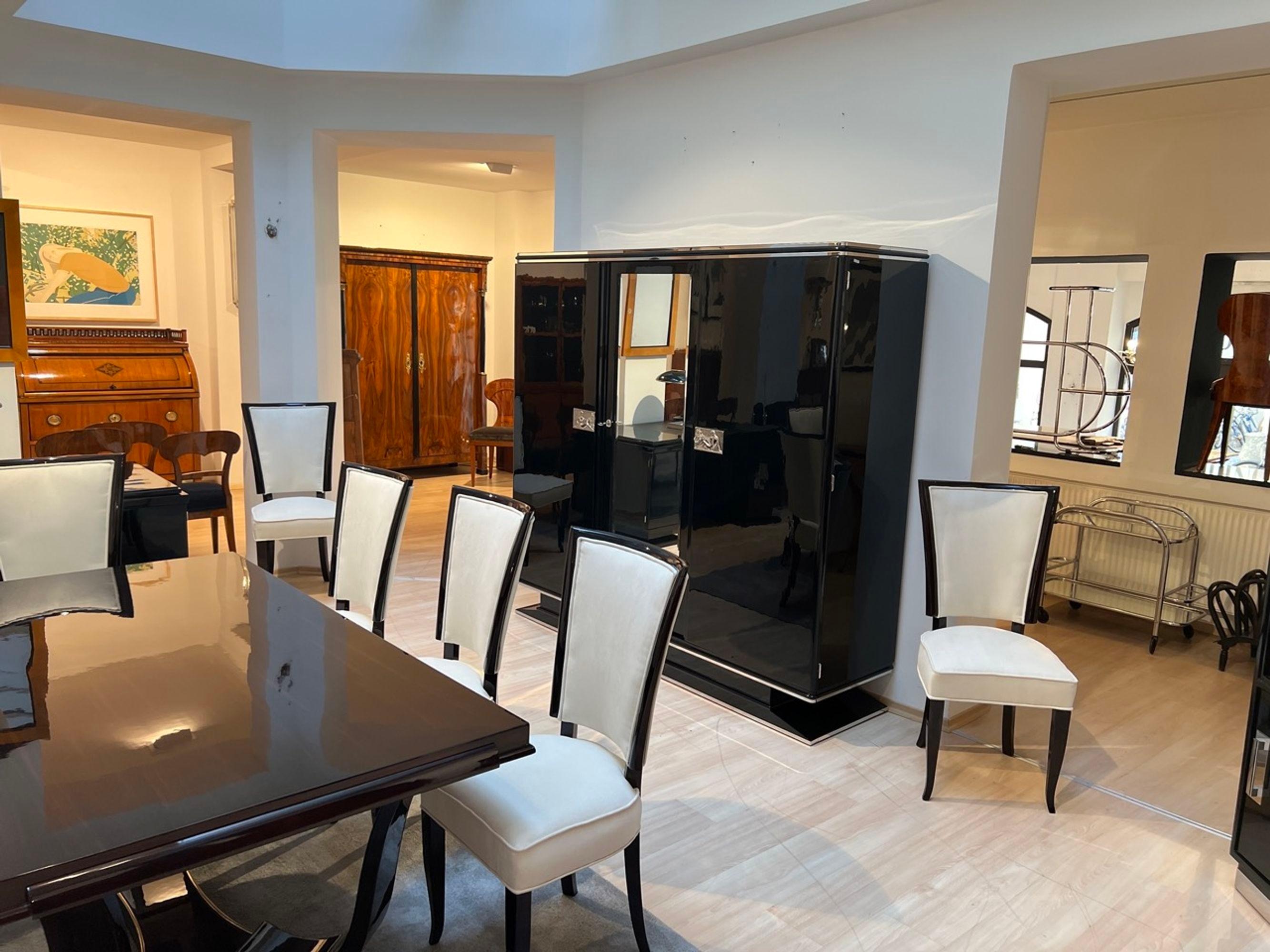 Art Deco Armoire, Black Lacquer, Mahogany, Mirror, Chrome, France circa 1930 For Sale 6
