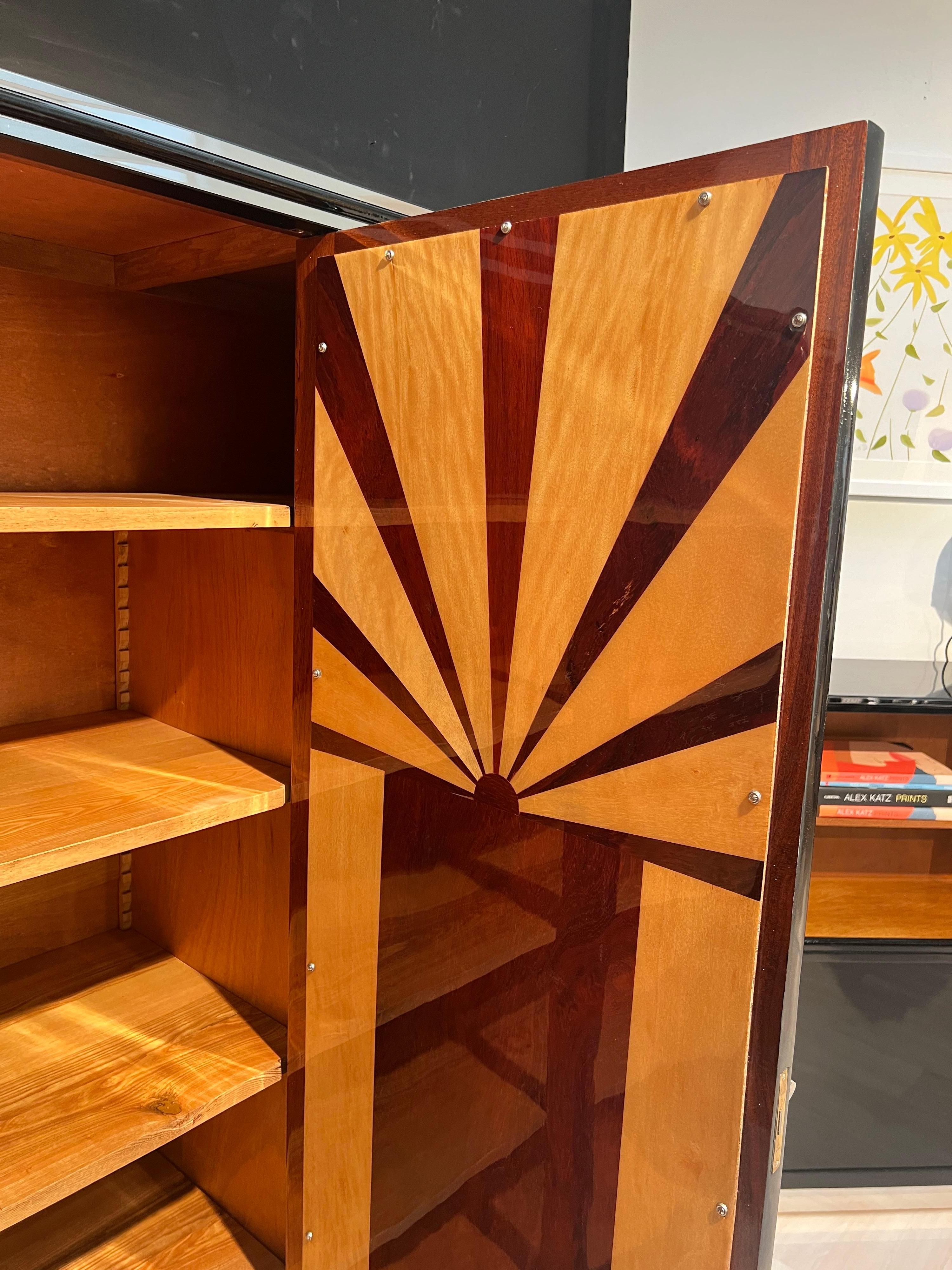 Art Deco Armoire, Black Lacquer, Mahogany, Mirror, Chrome, France circa 1930 For Sale 8