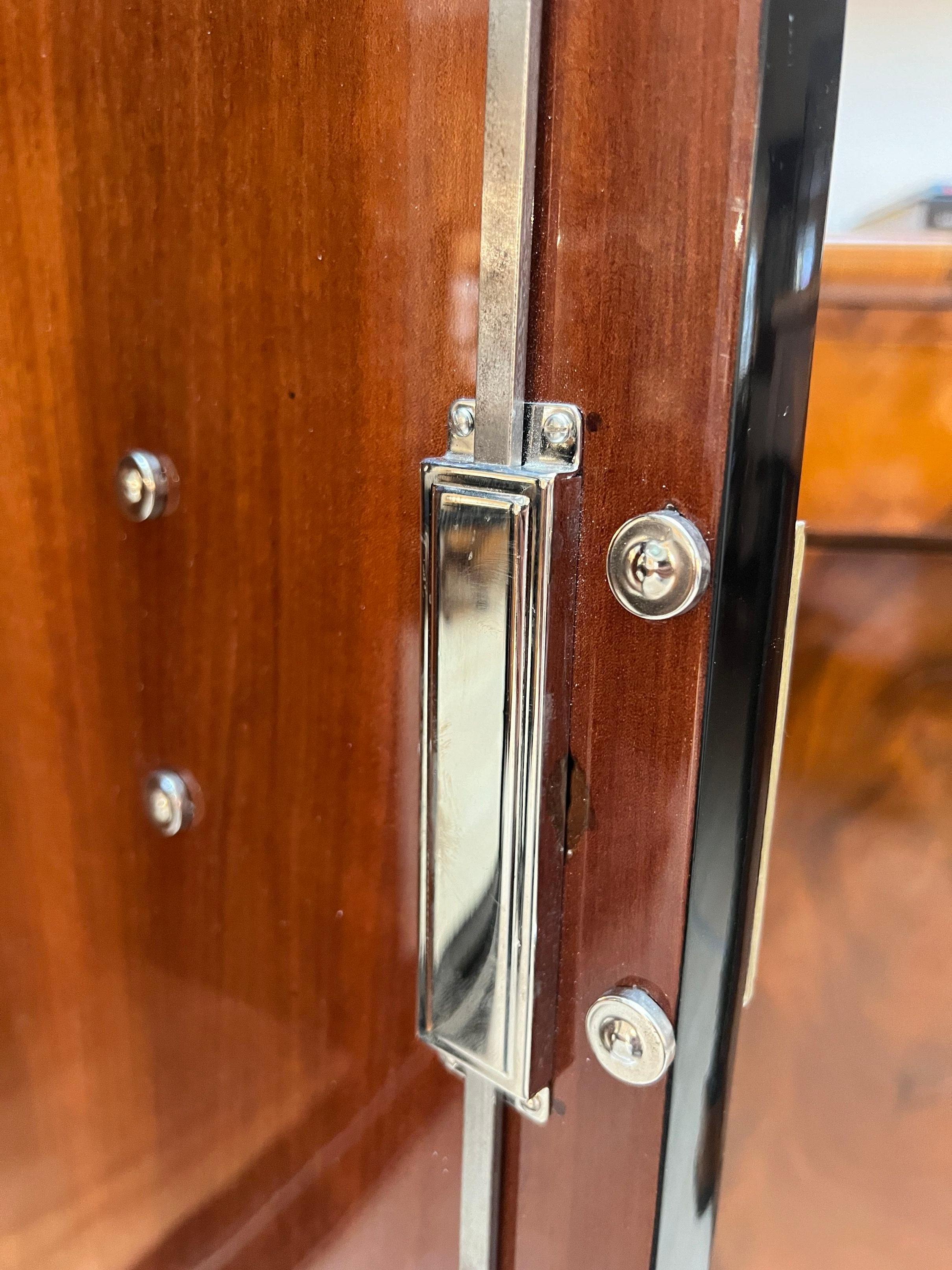 Art Deco Armoire, Black Lacquer, Mahogany, Mirror, Chrome, France circa 1930 For Sale 10