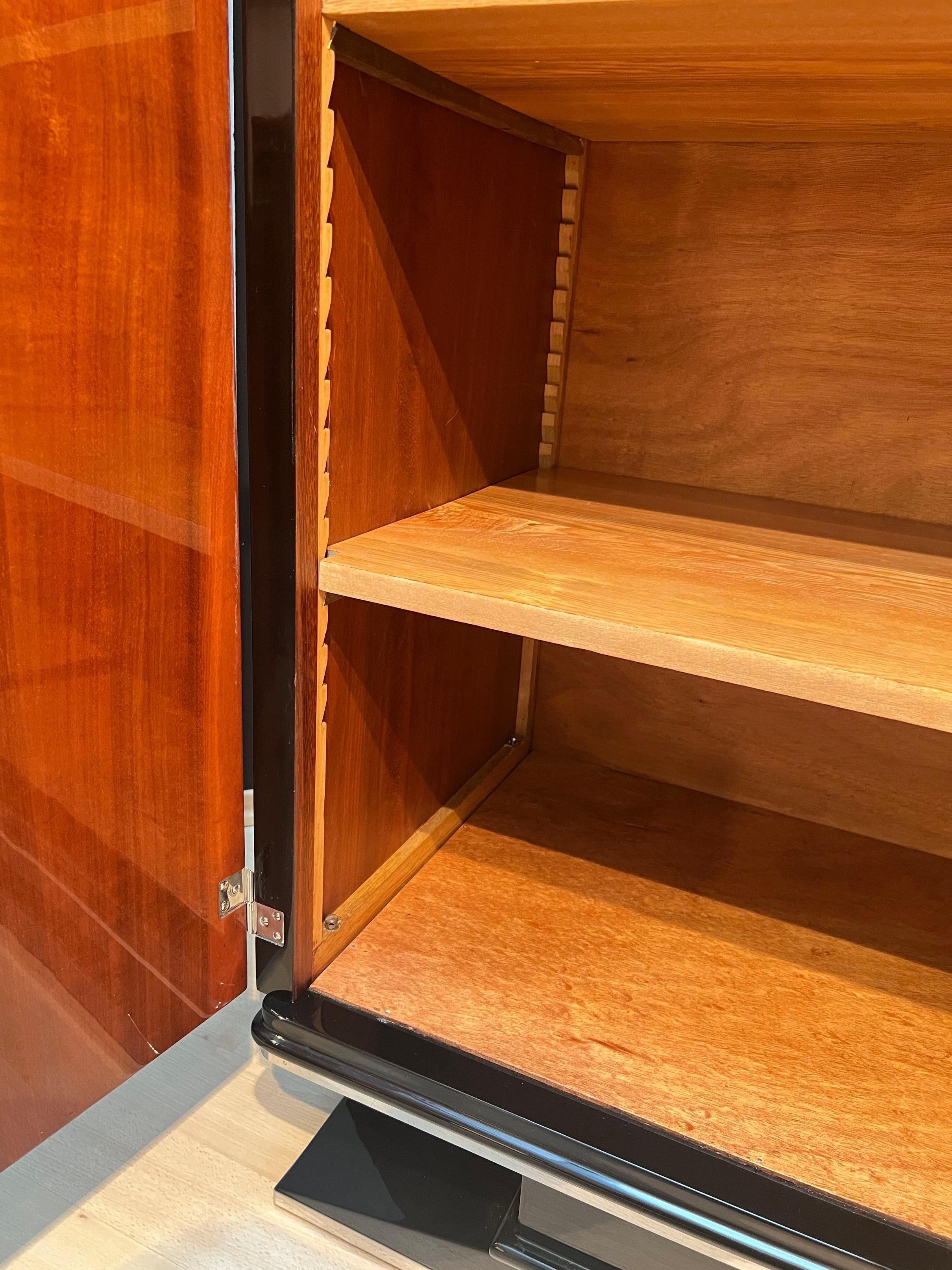 Art Deco Armoire, Black Lacquer, Mahogany, Mirror, Chrome, France circa 1930 For Sale 12