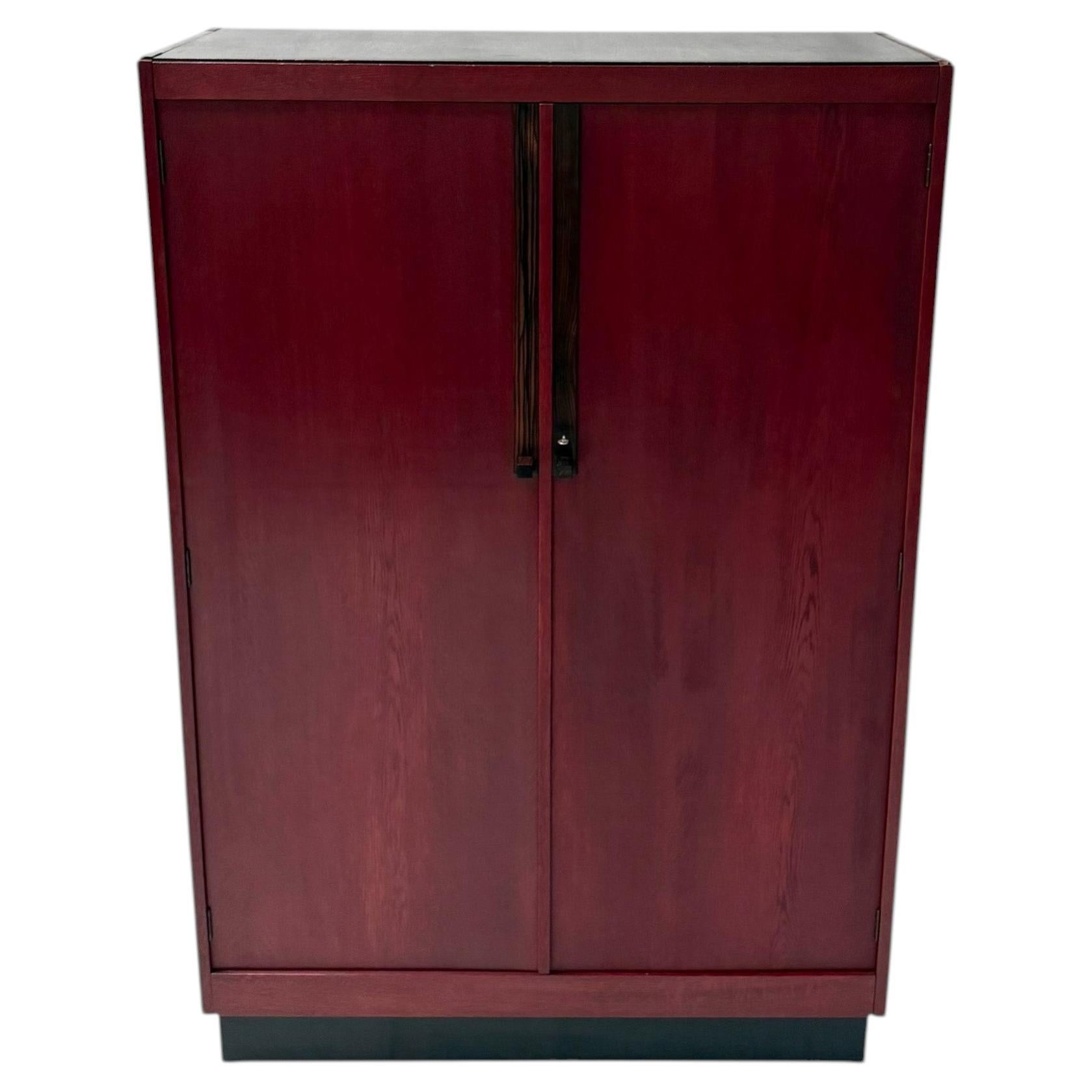 Art Deco Armoire by A.H. Jansen, Red Stained Oak, Dutch Design, 1920s