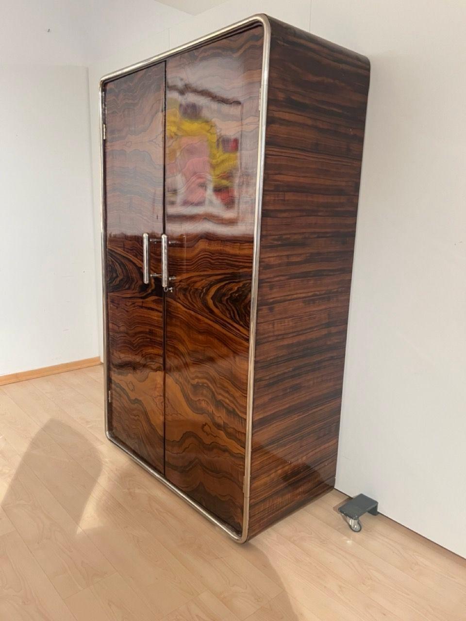Polished Bauhaus Armoire, Palisander Optic, Steeltube and Chrome, Germany circa 1930 For Sale