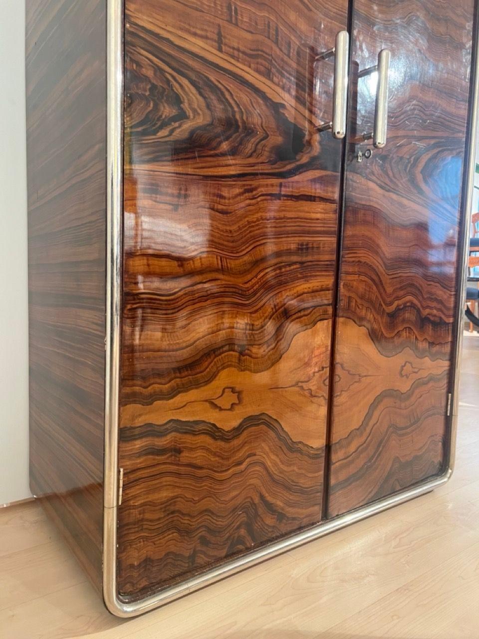 Paint Bauhaus Armoire, Palisander Optic, Steeltube and Chrome, Germany circa 1930 For Sale