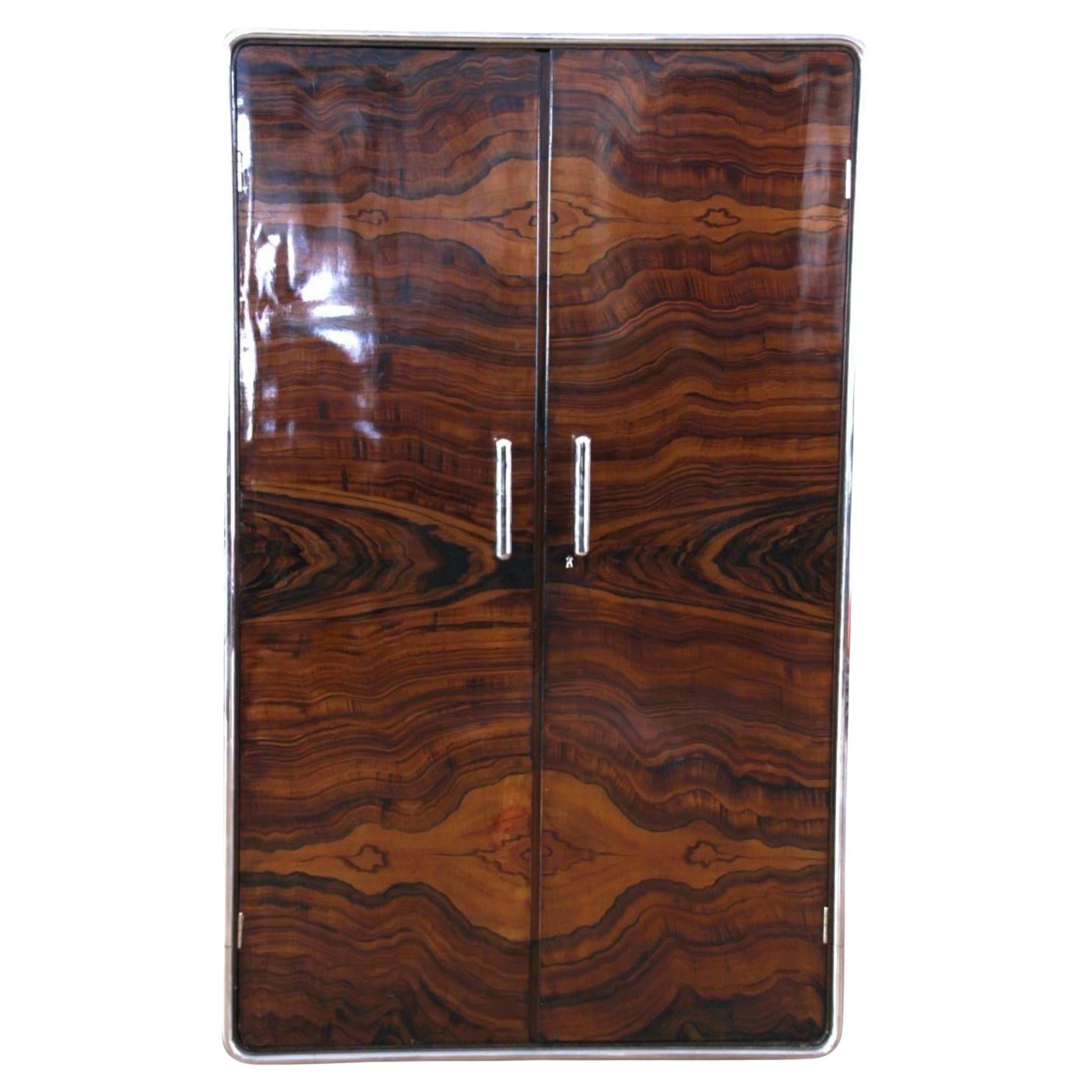 Armoire Bauhaus, optique en palissandre, tube d'acier et chrome, Allemagne circa 1930