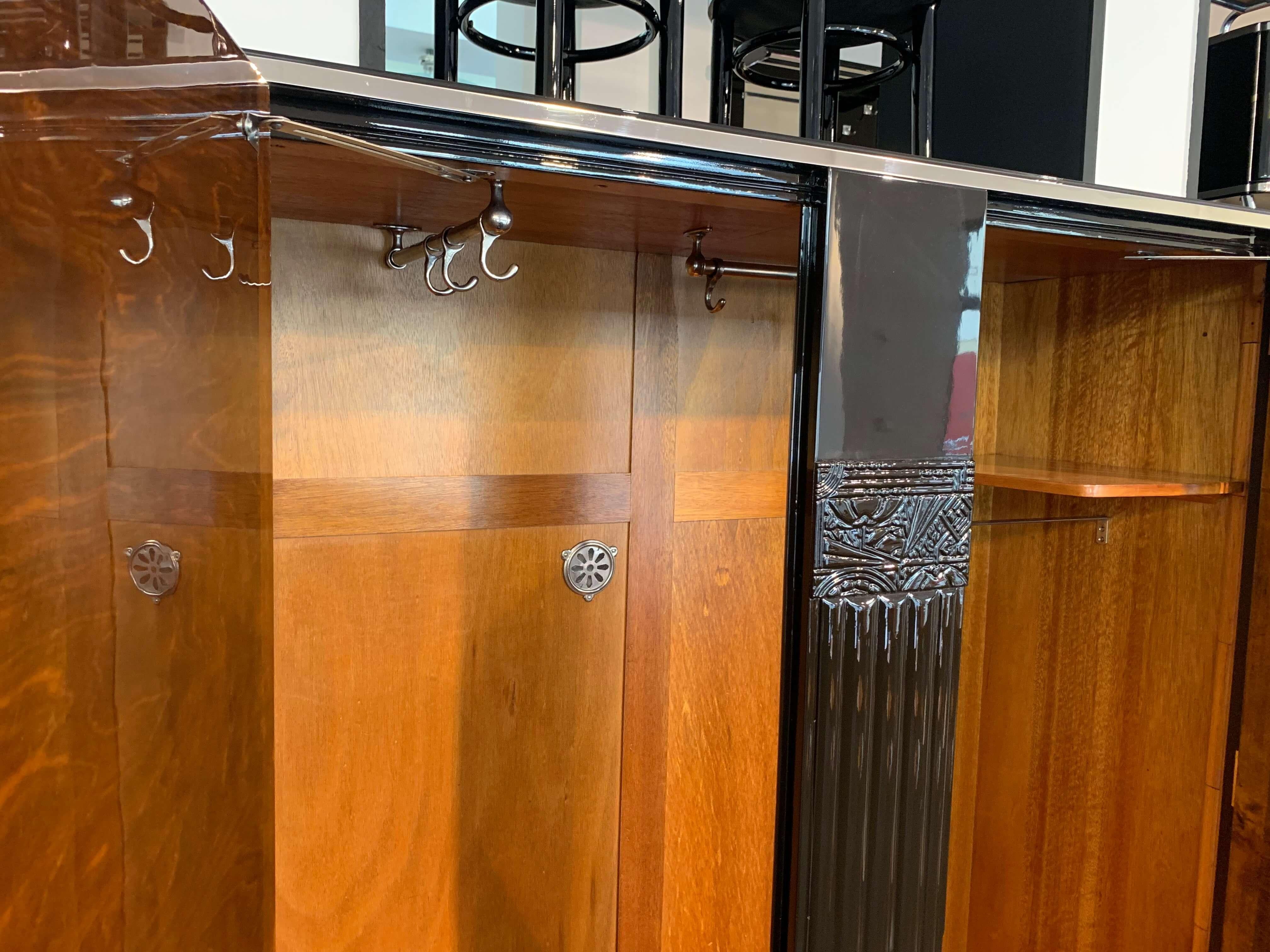 Galvanized Art Deco Armoire, Walnut and Dark Brown Lacquer, London circa 1930