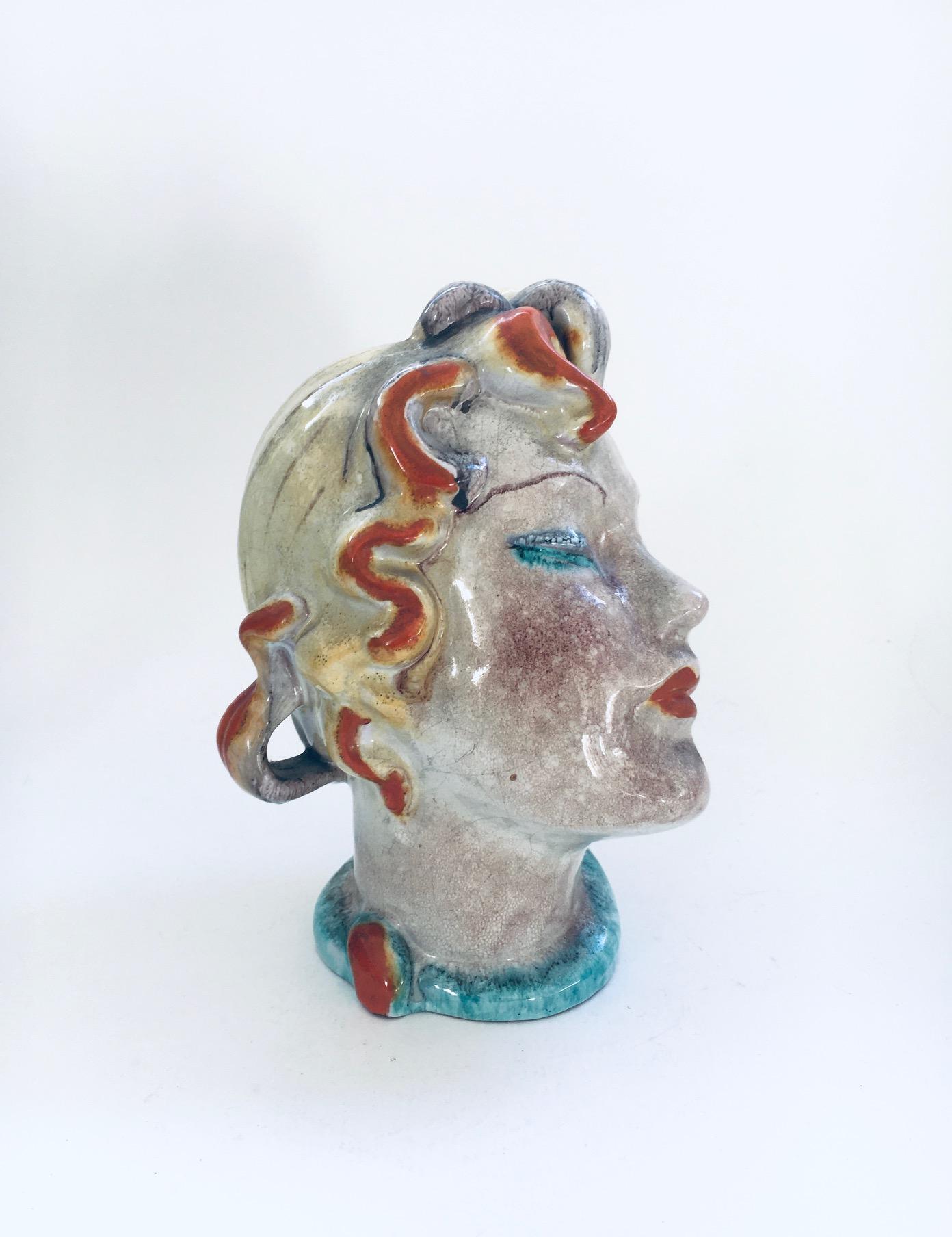 Art Deco Art Ceramics Woman Buste in the style of Goldscheider, 1930's In Good Condition For Sale In Oud-Turnhout, VAN