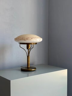 Art Deco Table Lamp, Heavy Art Glass Dome, Peach & Maroon, 1960s