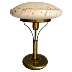 Art Deco Table Lamp, Heavy Art Glass Dome, Peach & Maroon, 1960s