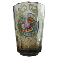Antique Art Deco Art Glass Handpainted Vase, Czechoslovakia, 1920s