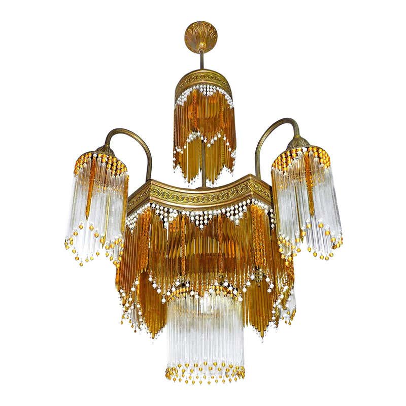 Art Deco Beaded Crystal Chandelier at 1stdibs