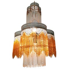 Art Deco Art Nouveau Crystal Glass Fringe Bead Hollywood Regency Chandelier
