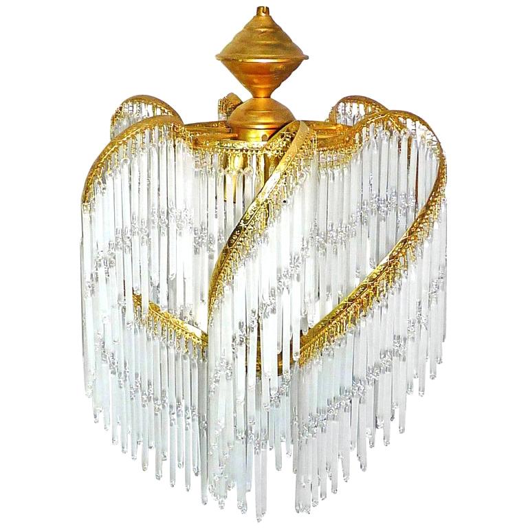 Art Deco 
Art Nouveau Crystal Glass Fringe Hollywood Regency Gilt Chandelier