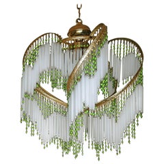 Art Deco & Art Nouveau Crystal Glass Fringe Hollywood Regency Gilt Chandelier