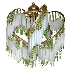 Art Deco and Art Nouveau Crystal Glass Fringe Hollywood Regency Gilt Chandelier