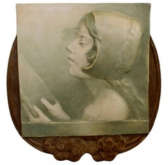 Art Deco Art Nouveau Ernst Wahliss Metal Relief Plate Austria Profile Portrait