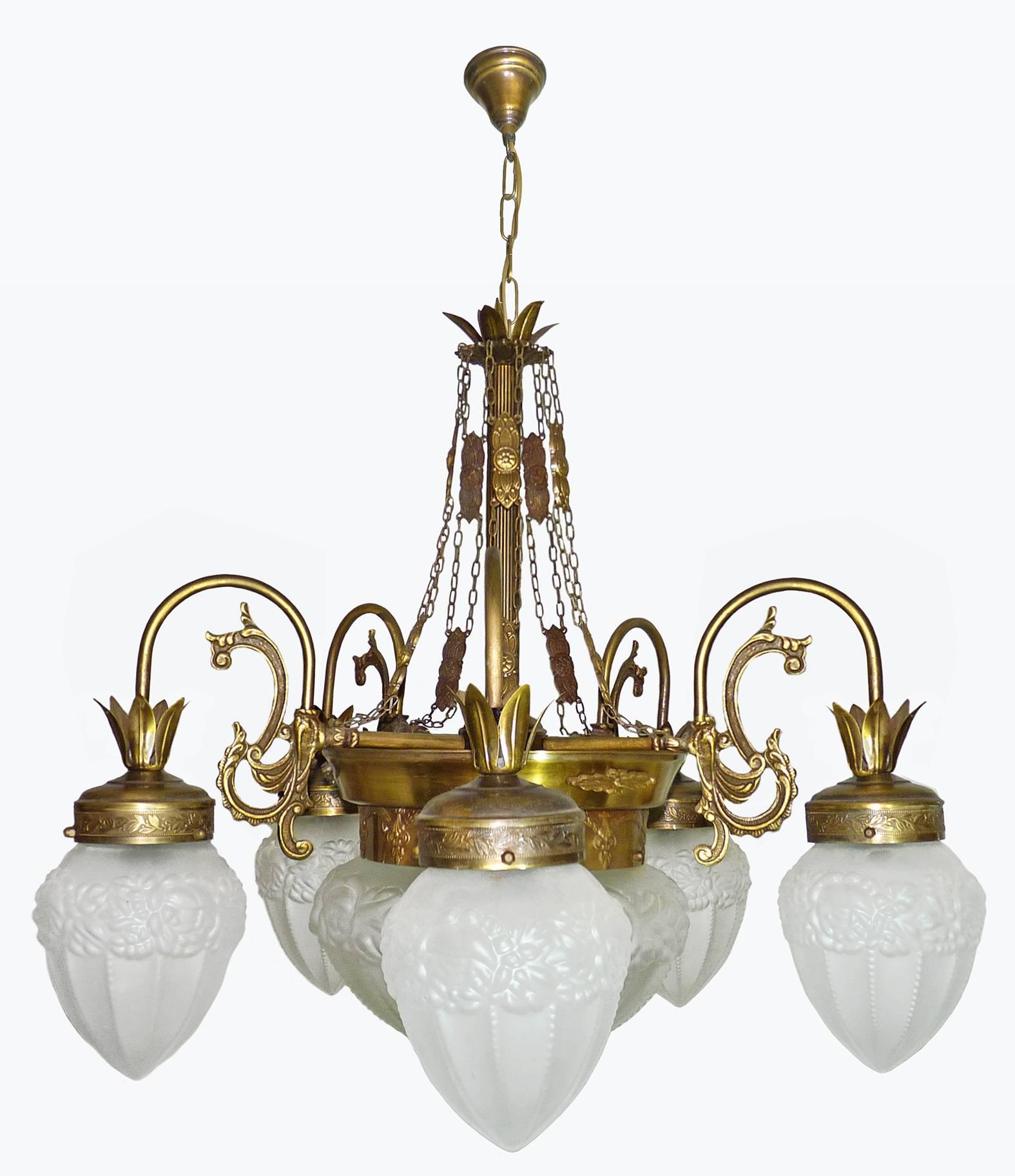 Art Decó Art Nouveau Lámpara de Cristal Estilo Degué Color Oro y Bronce Escarchado en venta