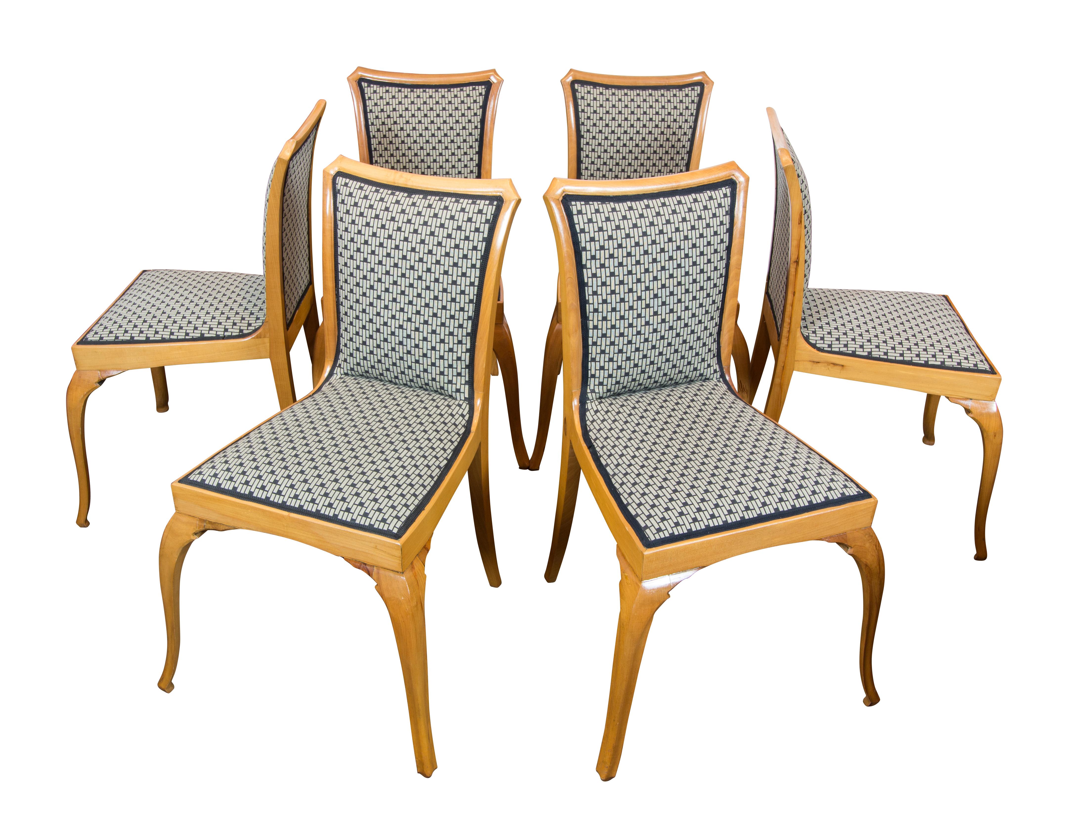 Allemand Ensemble de salle à manger Art Déco / Art Nouveau en poirier : table et ensemble de six chaises en vente