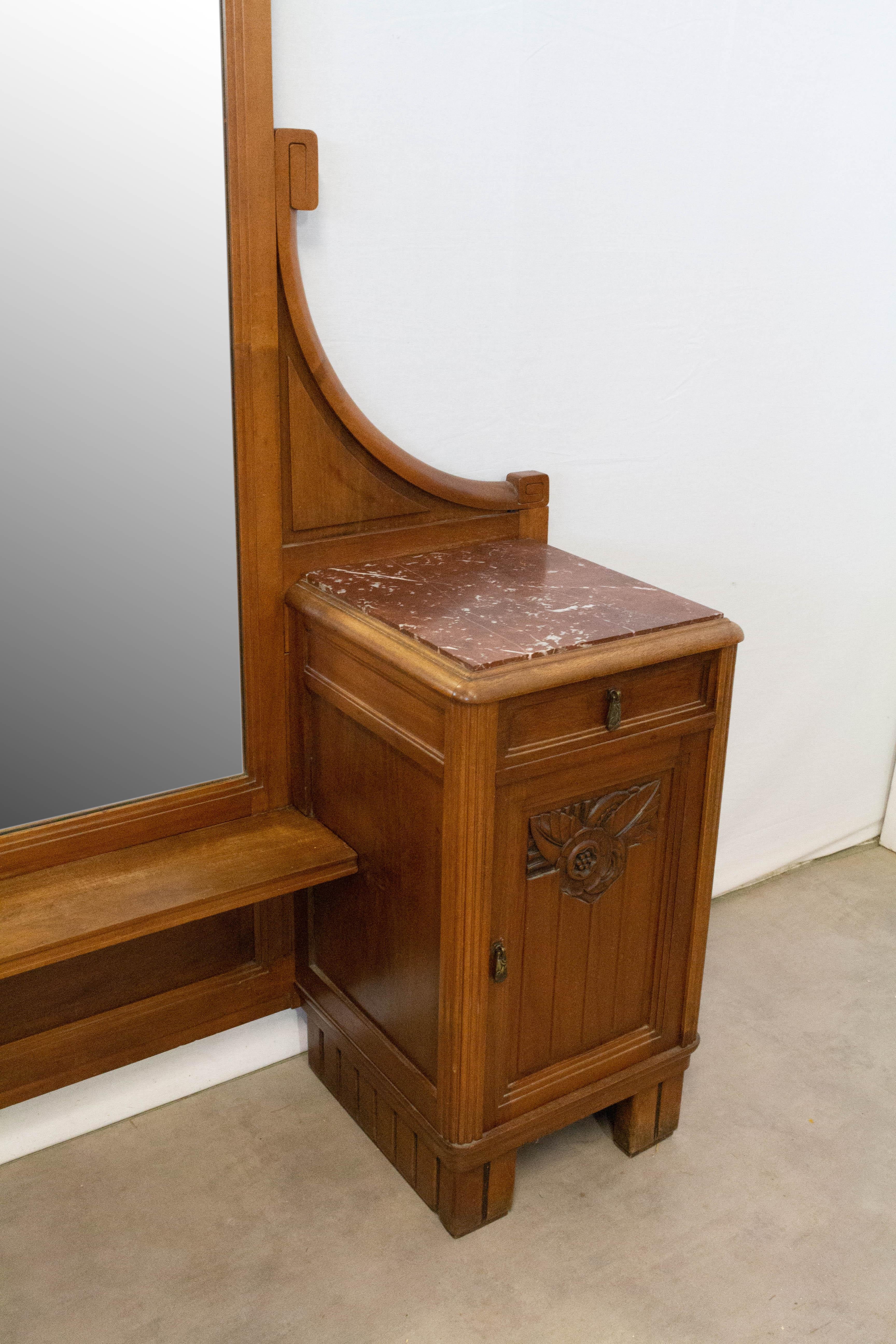 Mid-Century Modern Art Deco Art Nouveau Psyche Full Length Mirror Dressing Table Red Marble Top