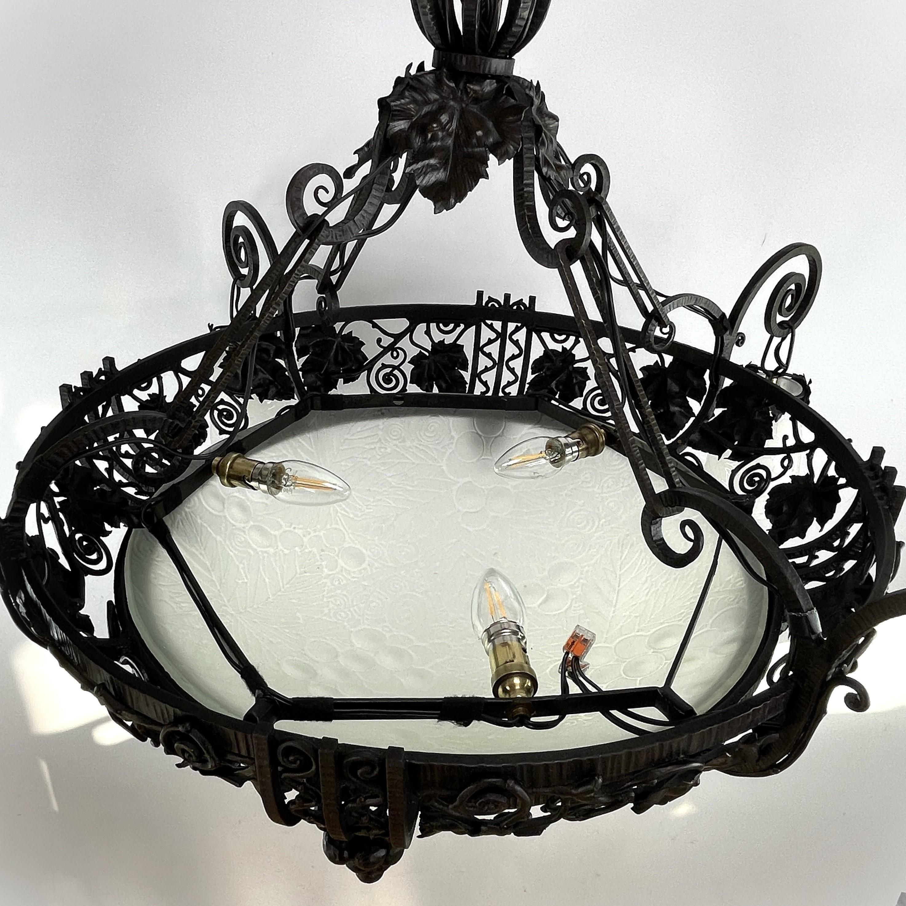 Art Deco / Art Nouveau  wrought iron Ceiling Lamp, 1920s For Sale 4
