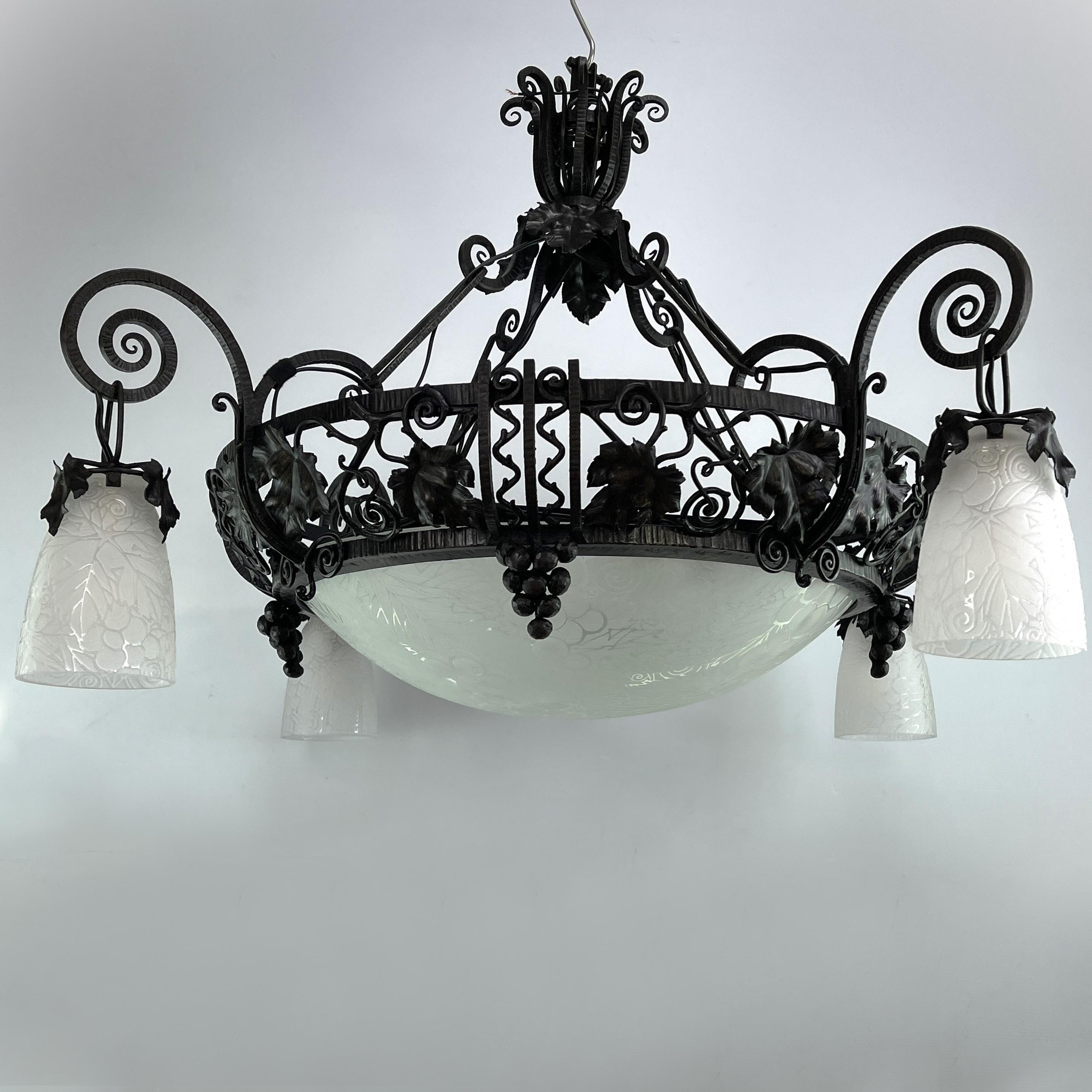 Art Deco / Art Nouveau  wrought iron Ceiling Lamp, 1920s For Sale 2