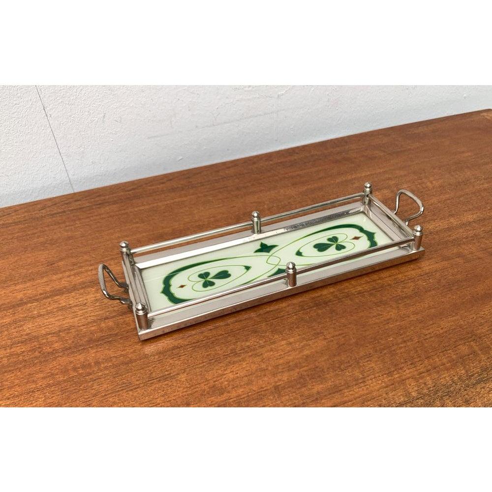 Art Deco / Jugendstil Tablett aus Metall und Glas im Angebot 2