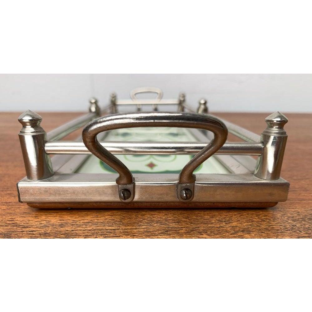 Art Deco / Jugendstil Tablett aus Metall und Glas im Angebot 3