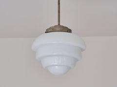 Art Deco 'Artichoke' Pendant Light in Opal Glass and Nickel, Netherlands, 1930s
