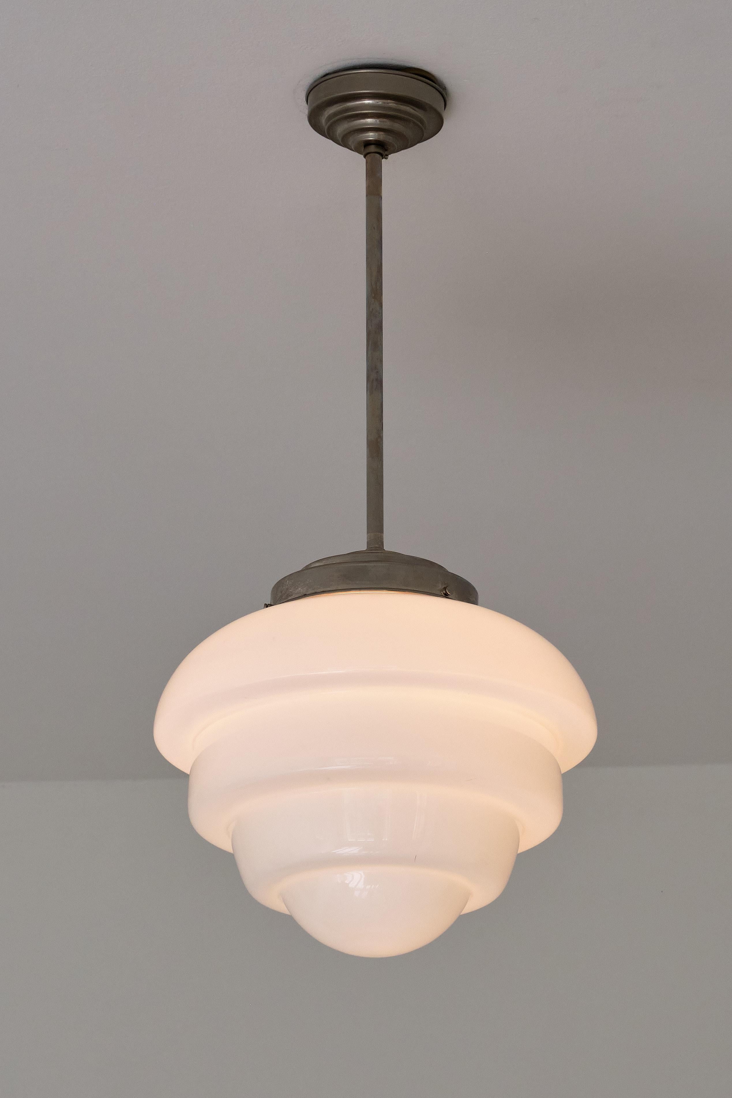 Mid-20th Century Art Deco 'Artichoke' Pendant Light in Opal Glass and Nickel, Netherlands, 1930s For Sale