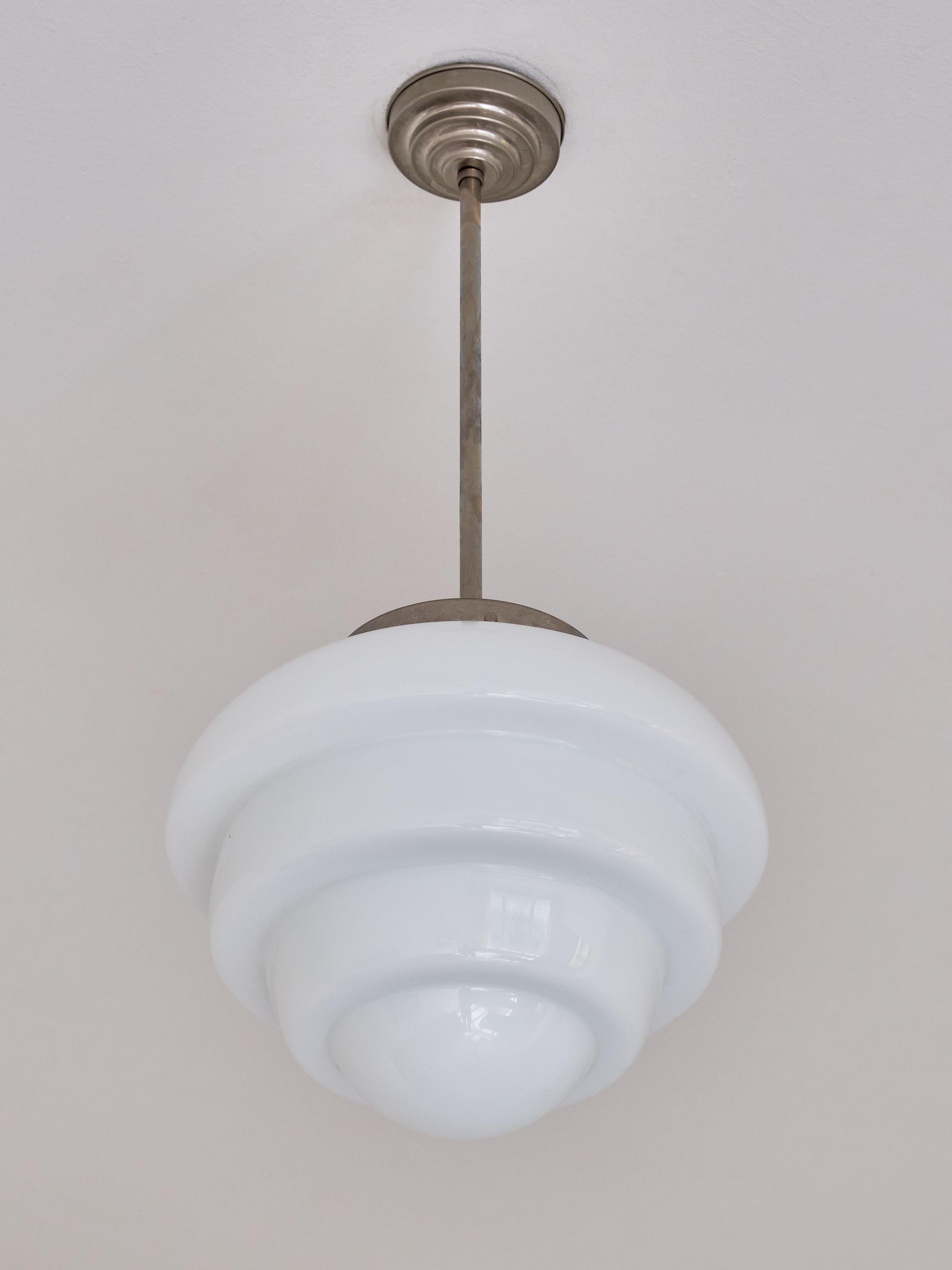 Art Deco 'Artichoke' Pendant Light in Opal Glass and Nickel, Netherlands, 1930s For Sale 1