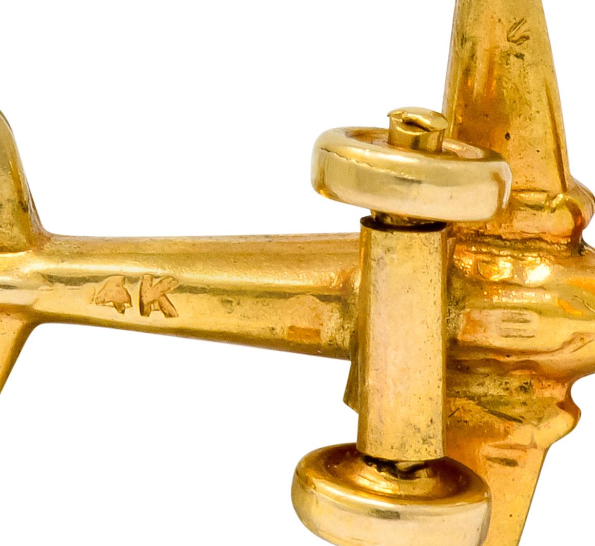 Art Deco Articulated 14 Karat Gold Propeller Plane Charm, circa 1930 3