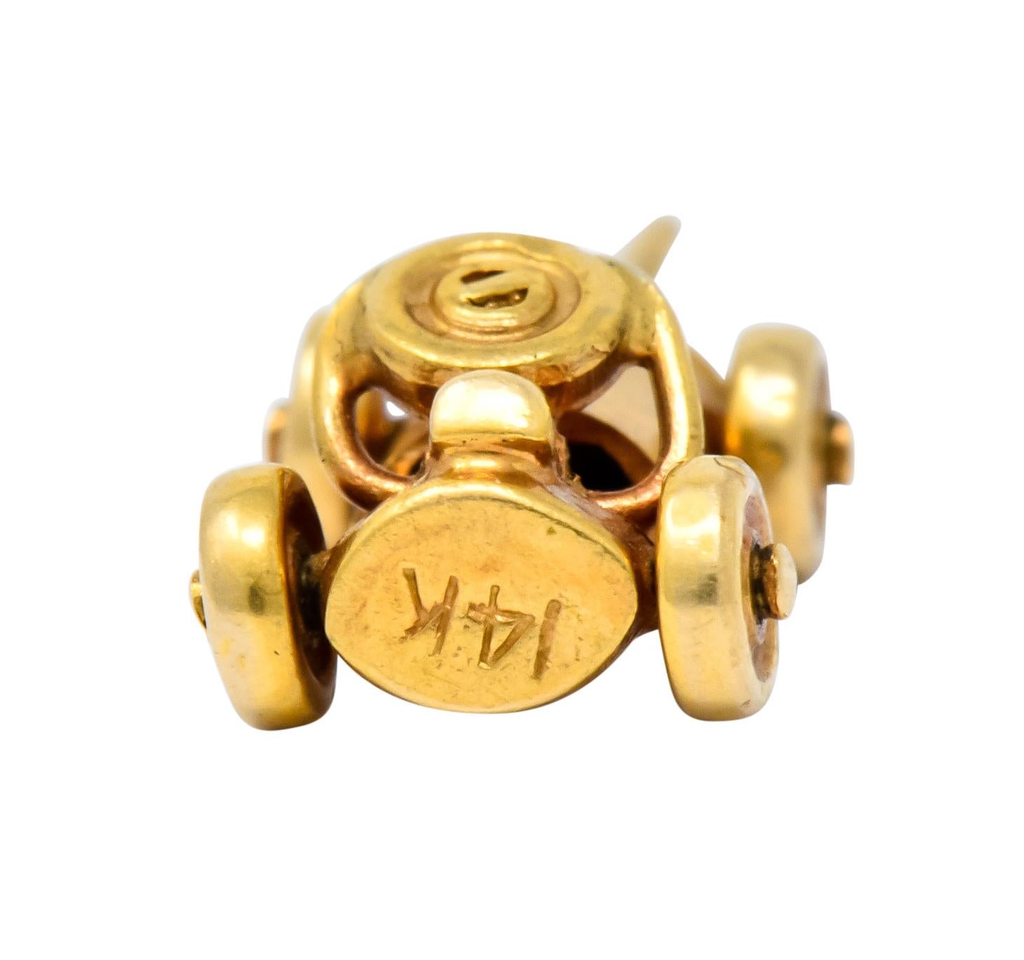 Women's or Men's Art Deco Articulated 14 Karat Gold Soapbox Derby Charm For Sale