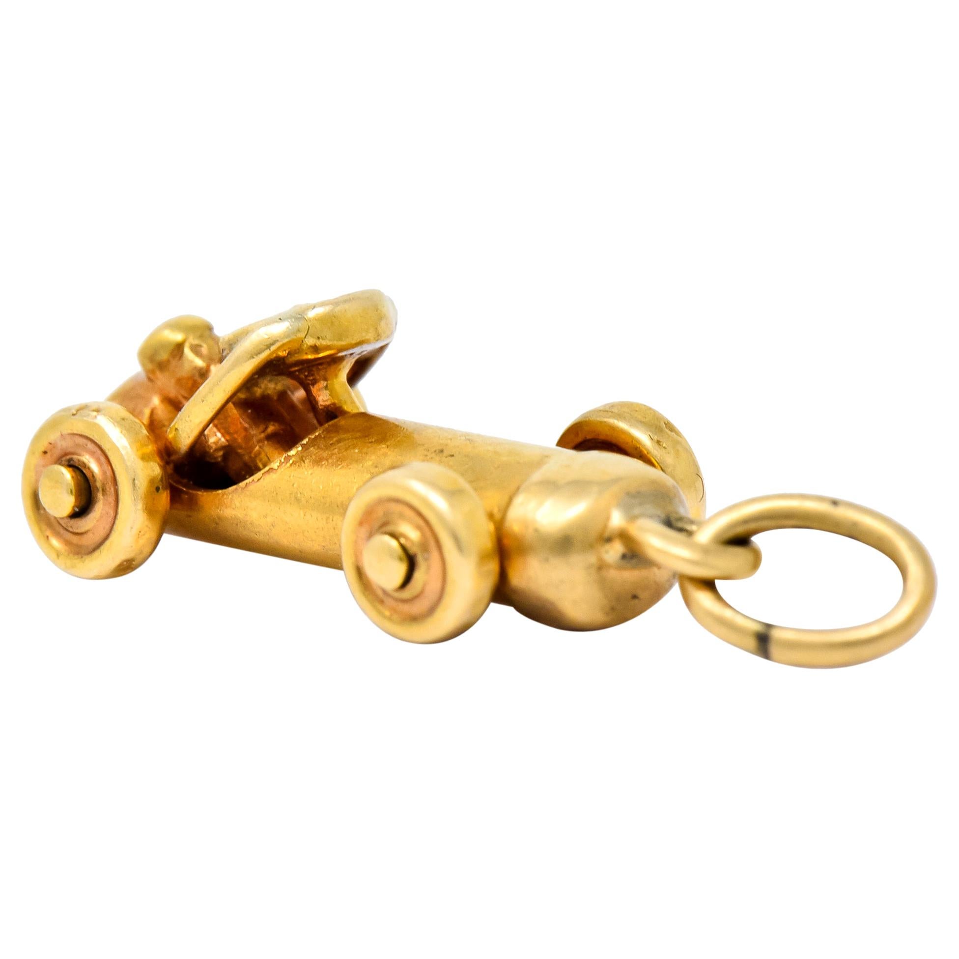 Art Deco Articulated 14 Karat Gold Soapbox Derby Charm For Sale at 1stDibs