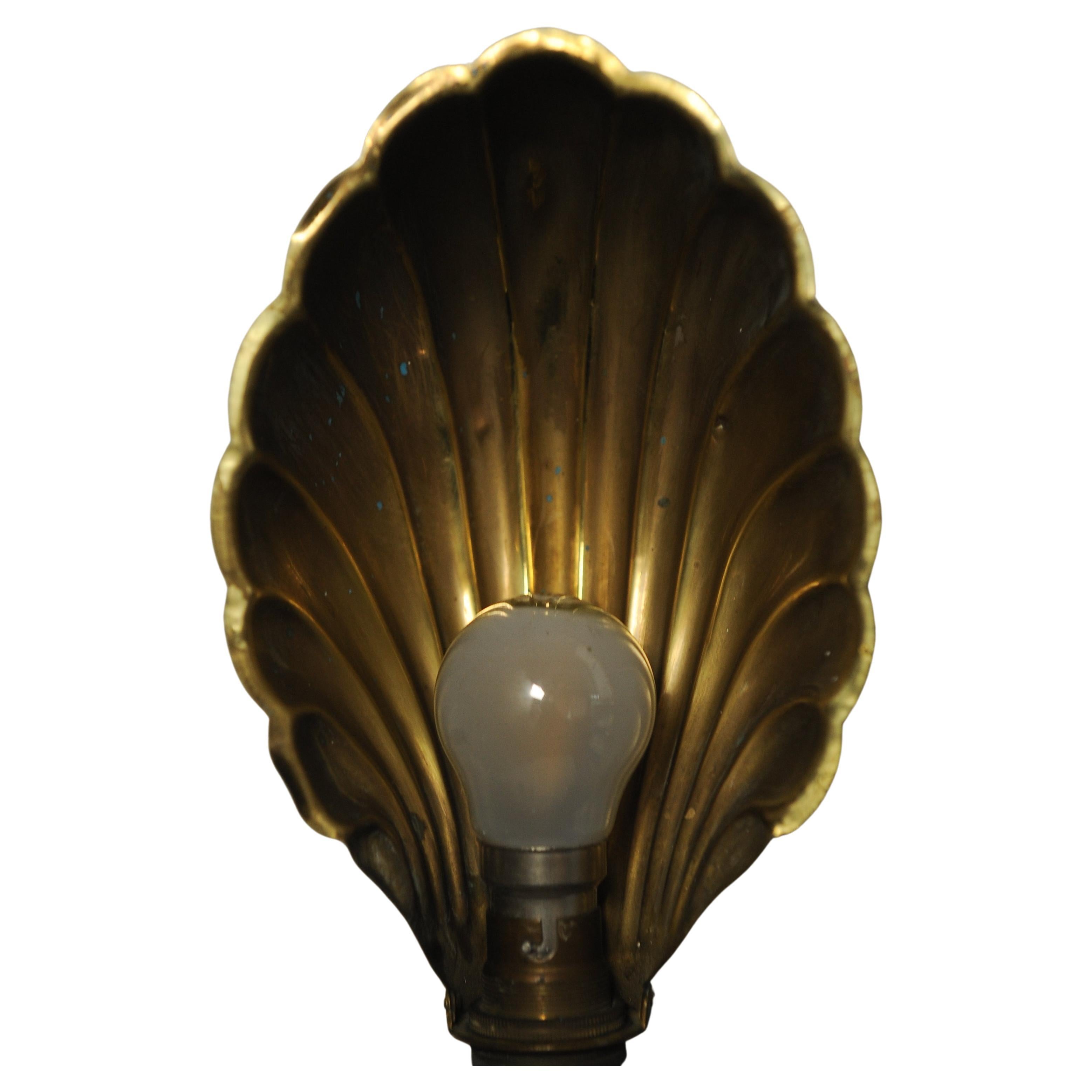Hand-Crafted Art Deco Articulated Brass Gooseneck Desk Lamp with Decorated Shell Shade, 1920s
