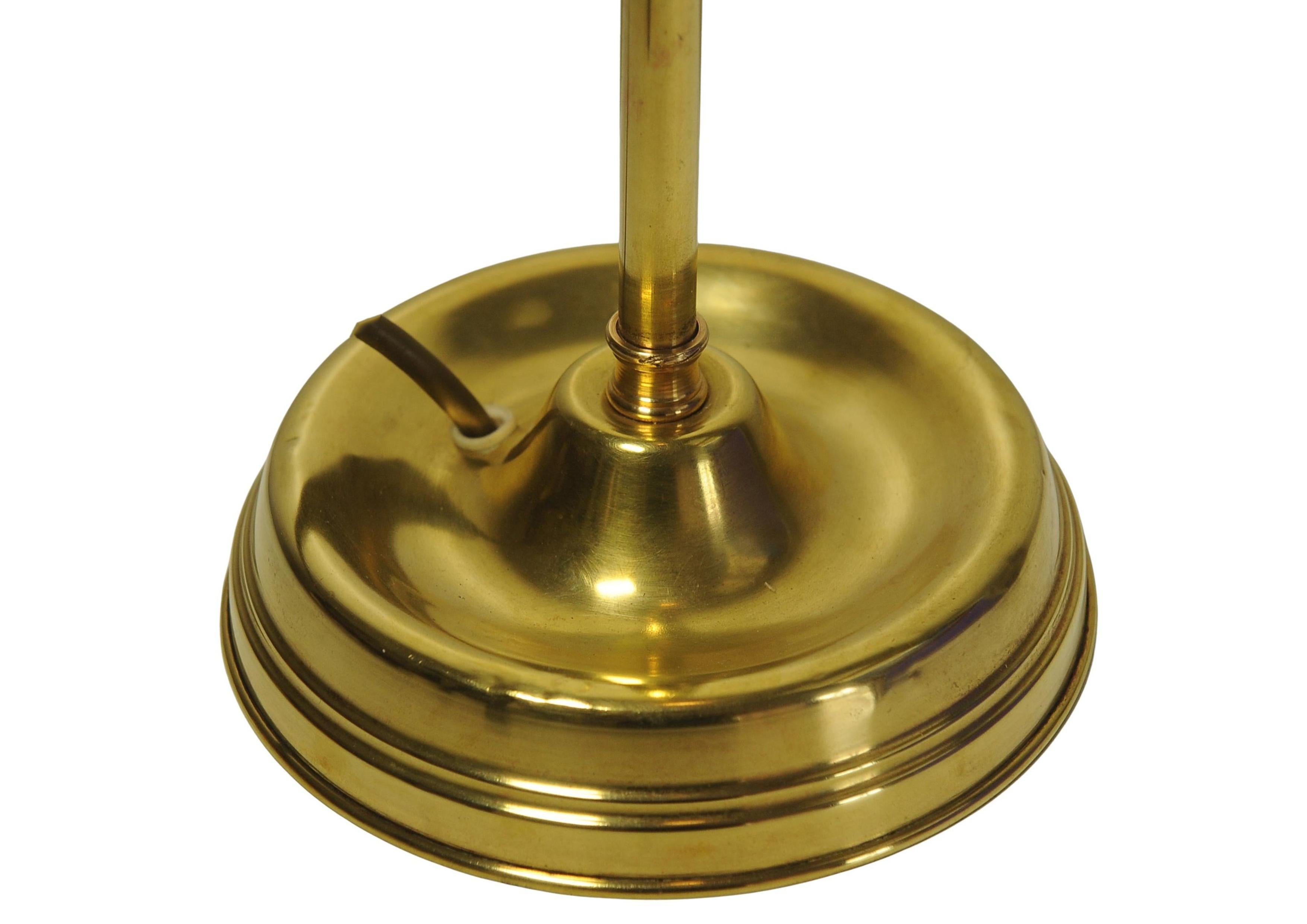 20th Century Art Deco Articulated Brass Gooseneck Desk Lamp with Decorated Shell Shade, 1920s For Sale