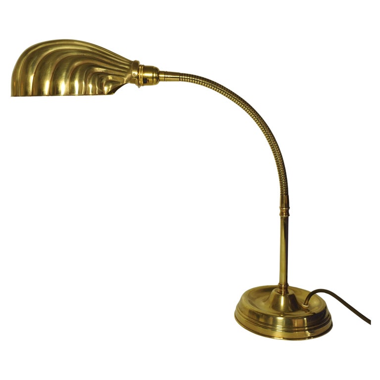 Art Deco Articulated Brass Gooseneck Desk Lamp with Decorated