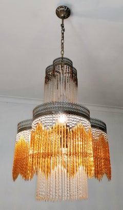 Art Deco Art Nouveau Crystal Glass Fringe Bead Hollywood Regency Chandelier