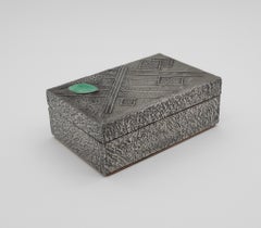 Art Deco / Arts & Crafts Pewter Box Pale Green Glass Cabochon Casket