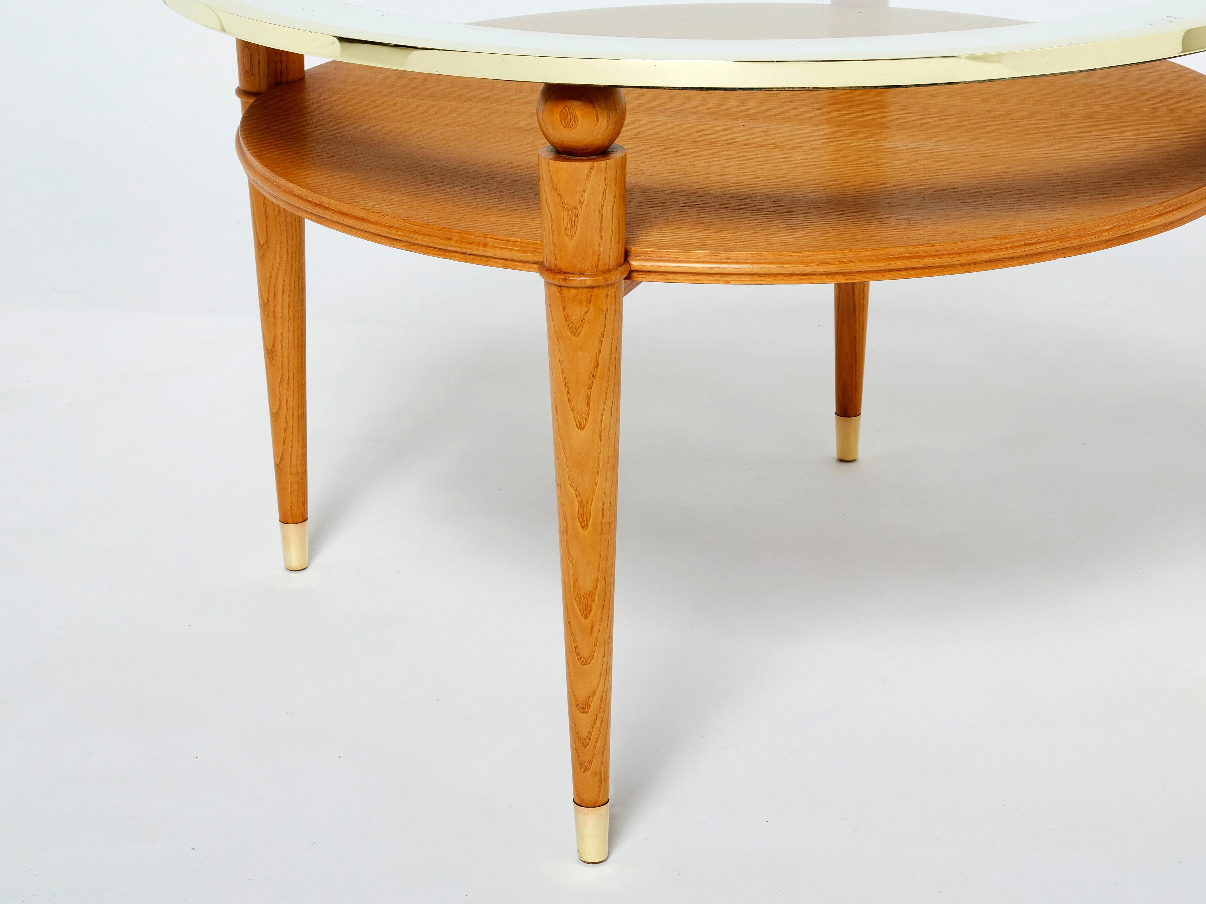 Art Deco Ash Wood Brass Neoclassical Gueridon Side Table 1940s 1